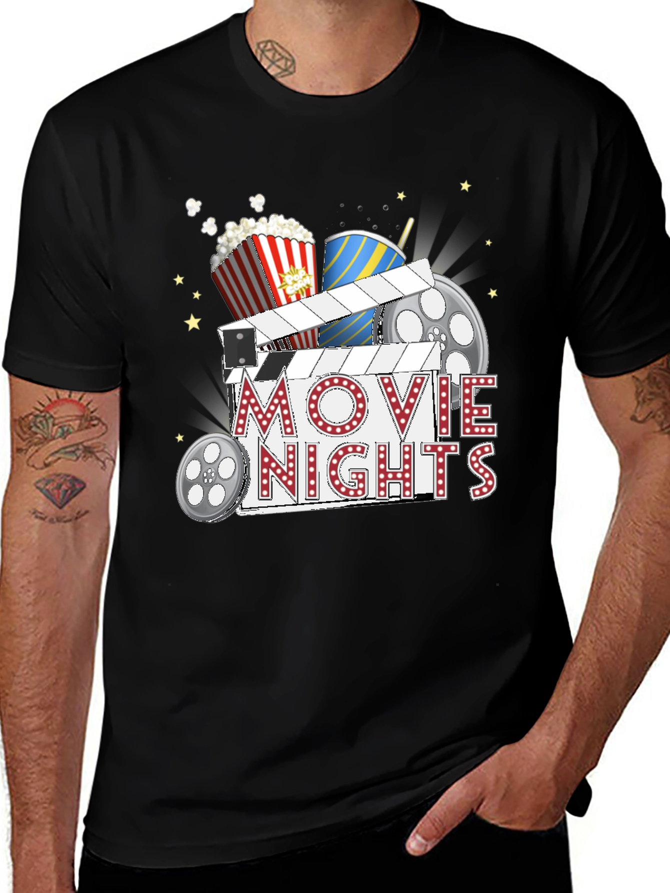 Movie Nights Graphic T-Shirt - Black Cotton Tee