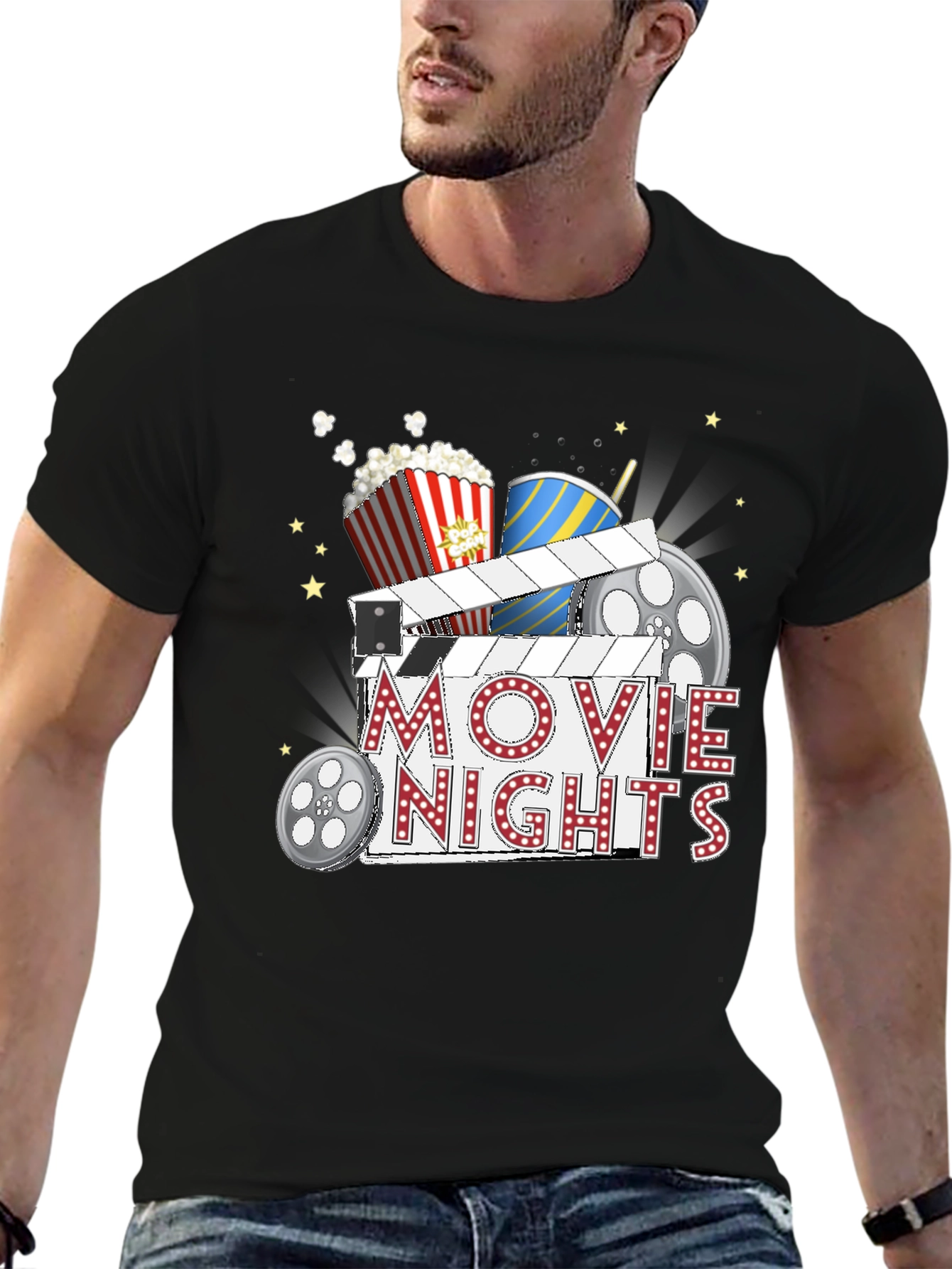 Movie Nights Graphic T-Shirt - Black Cotton Tee