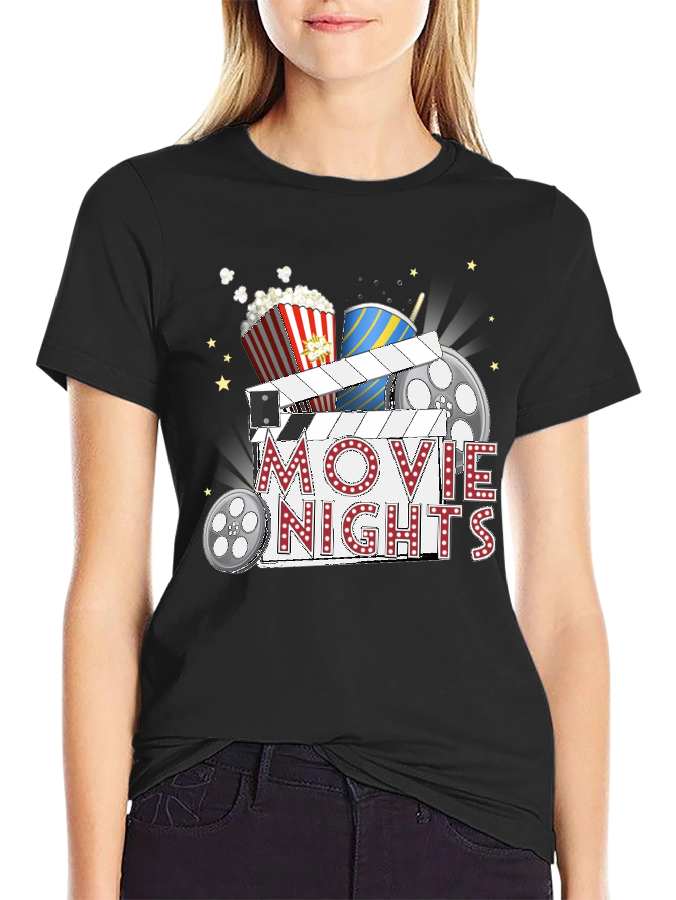 Movie Nights Graphic T-Shirt - Black Cotton Tee