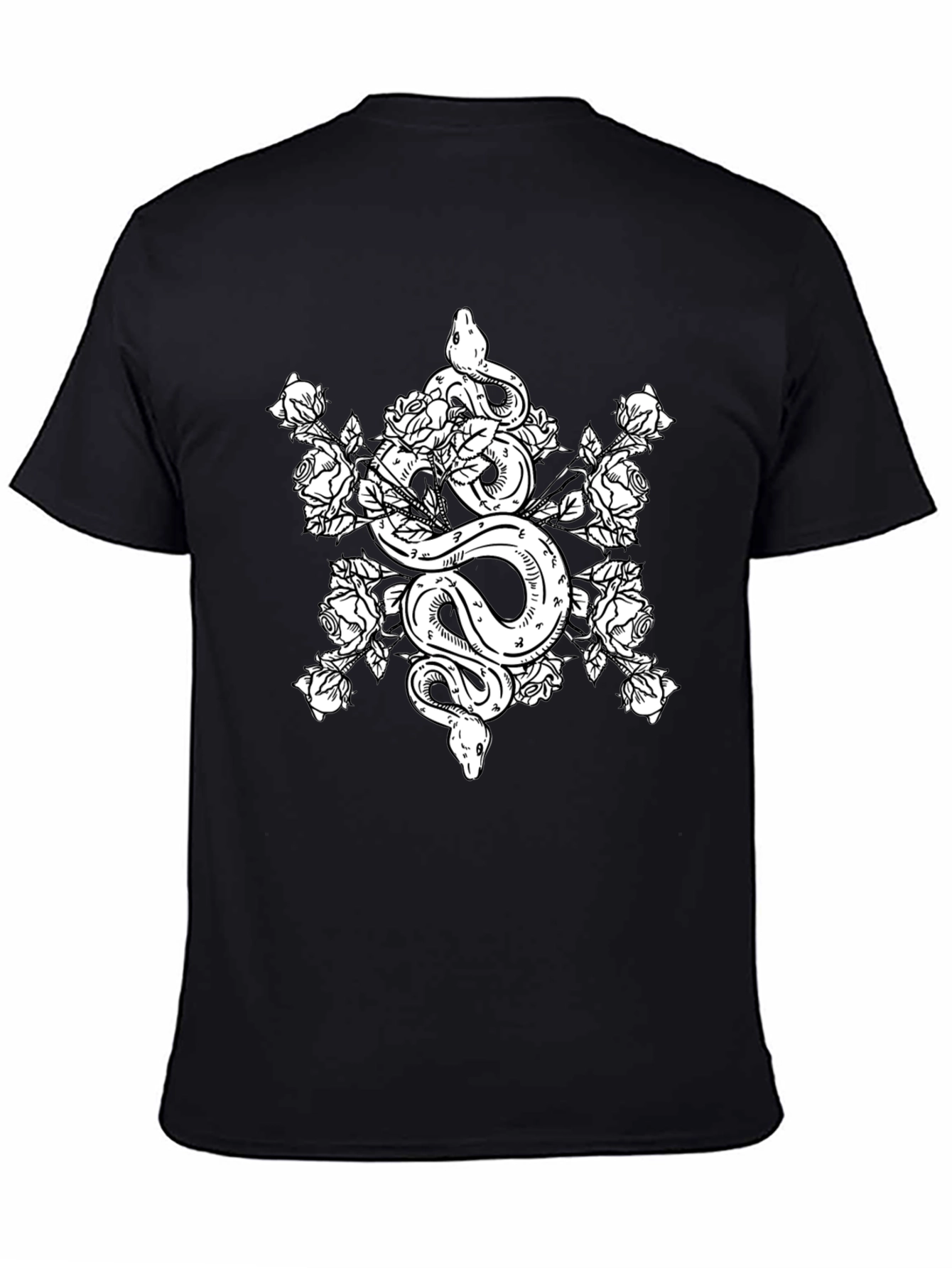 Snake & Roses Graphic Tee - Black Cotton T-Shirt