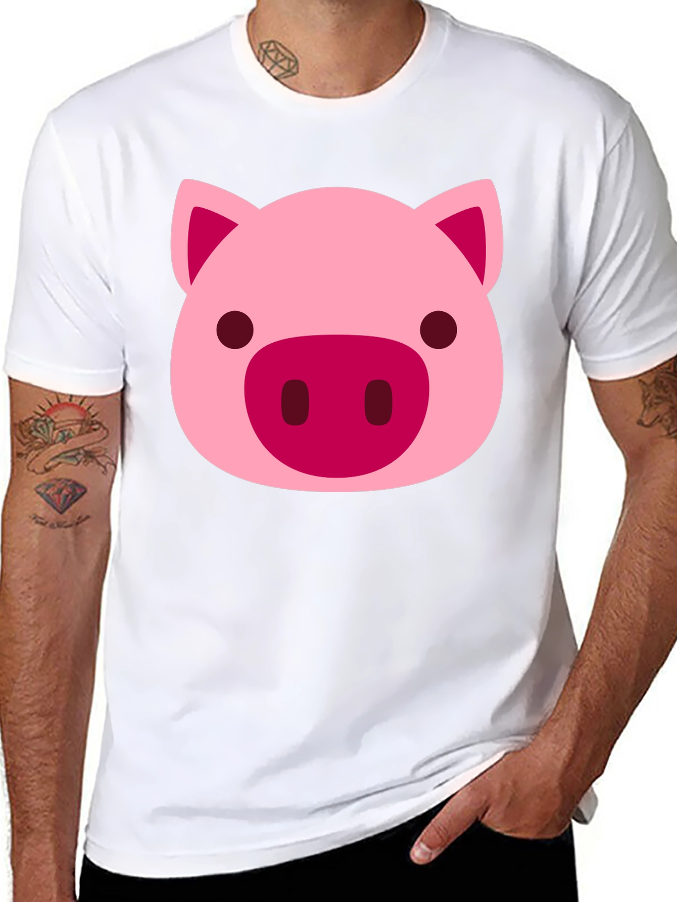 Cute Pig Face Graphic Black T-Shirt