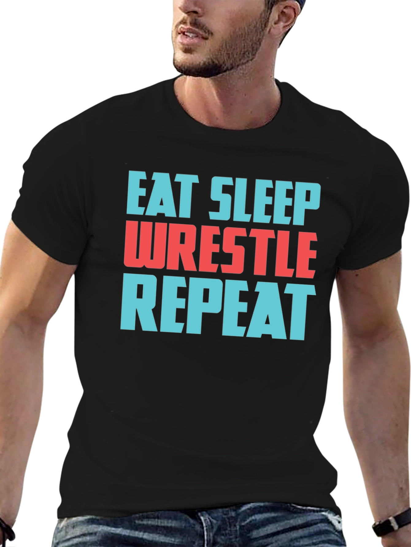 Eat Sleep Wrestle Repeat Black T-Shirt