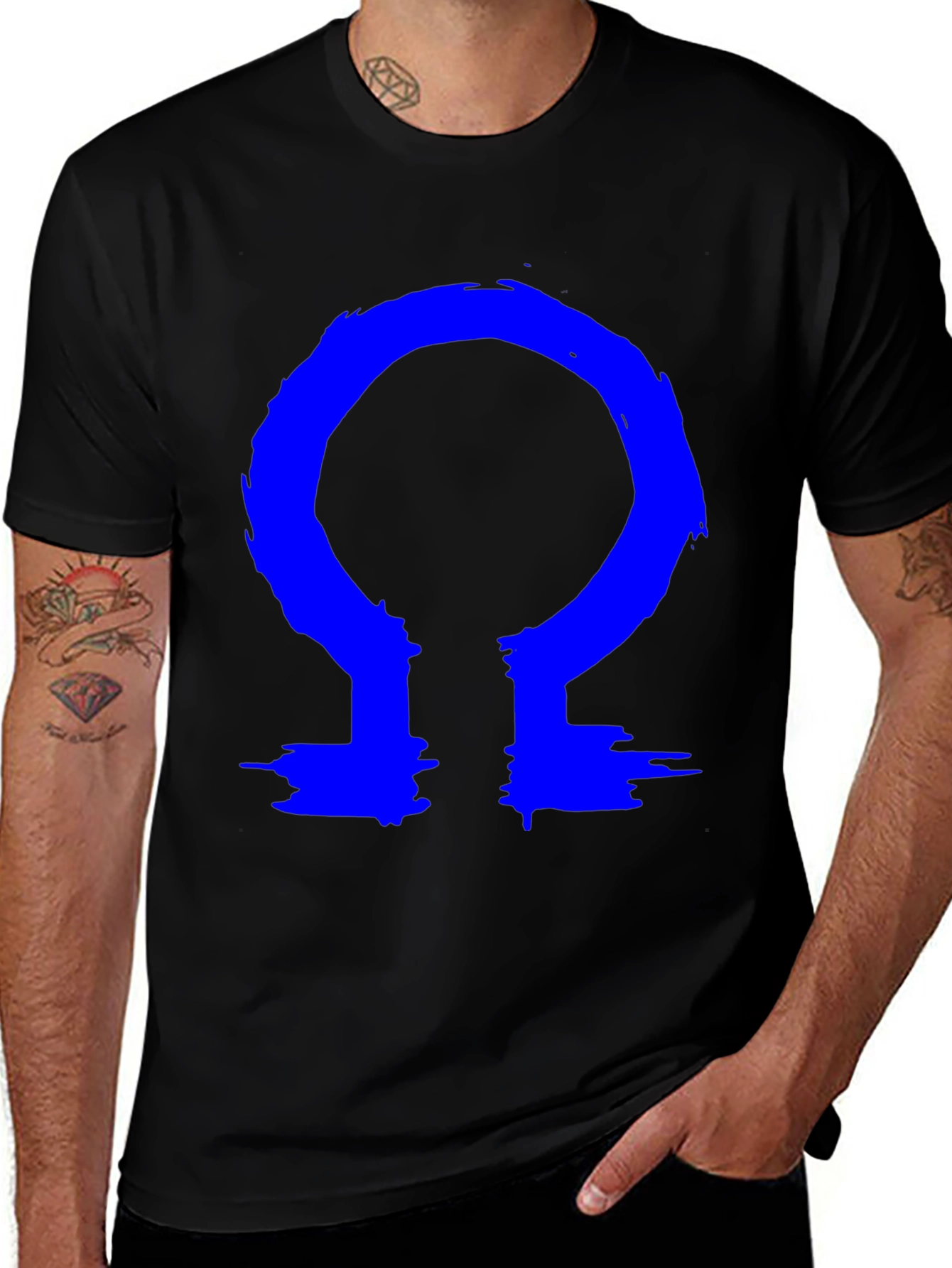 Omega Symbol T-Shirt - Bold Blue Design
