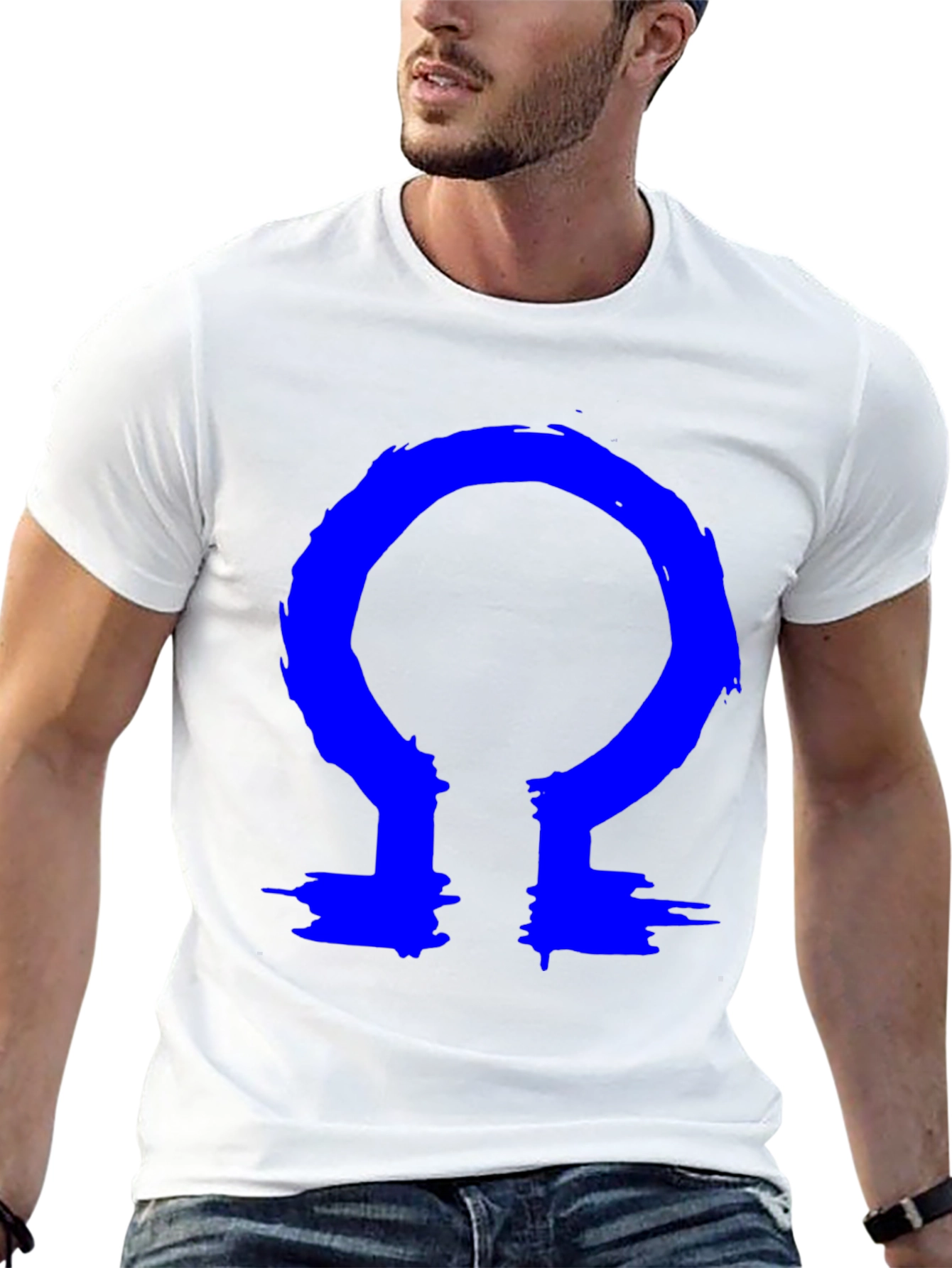 Omega Symbol T-Shirt - Bold Blue Design