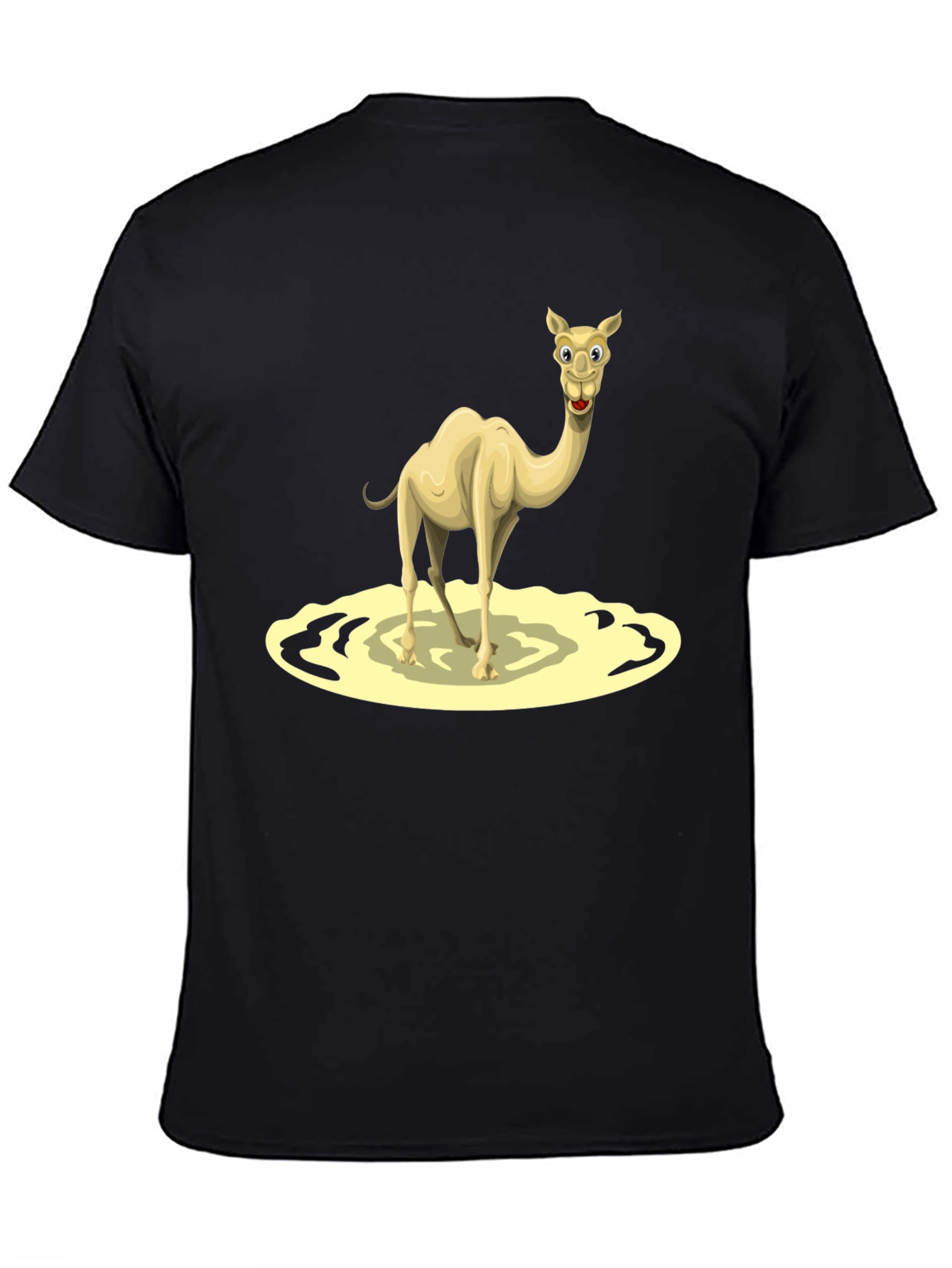 Camel Cartoon Graphic Tee - Black Cotton T-Shirt