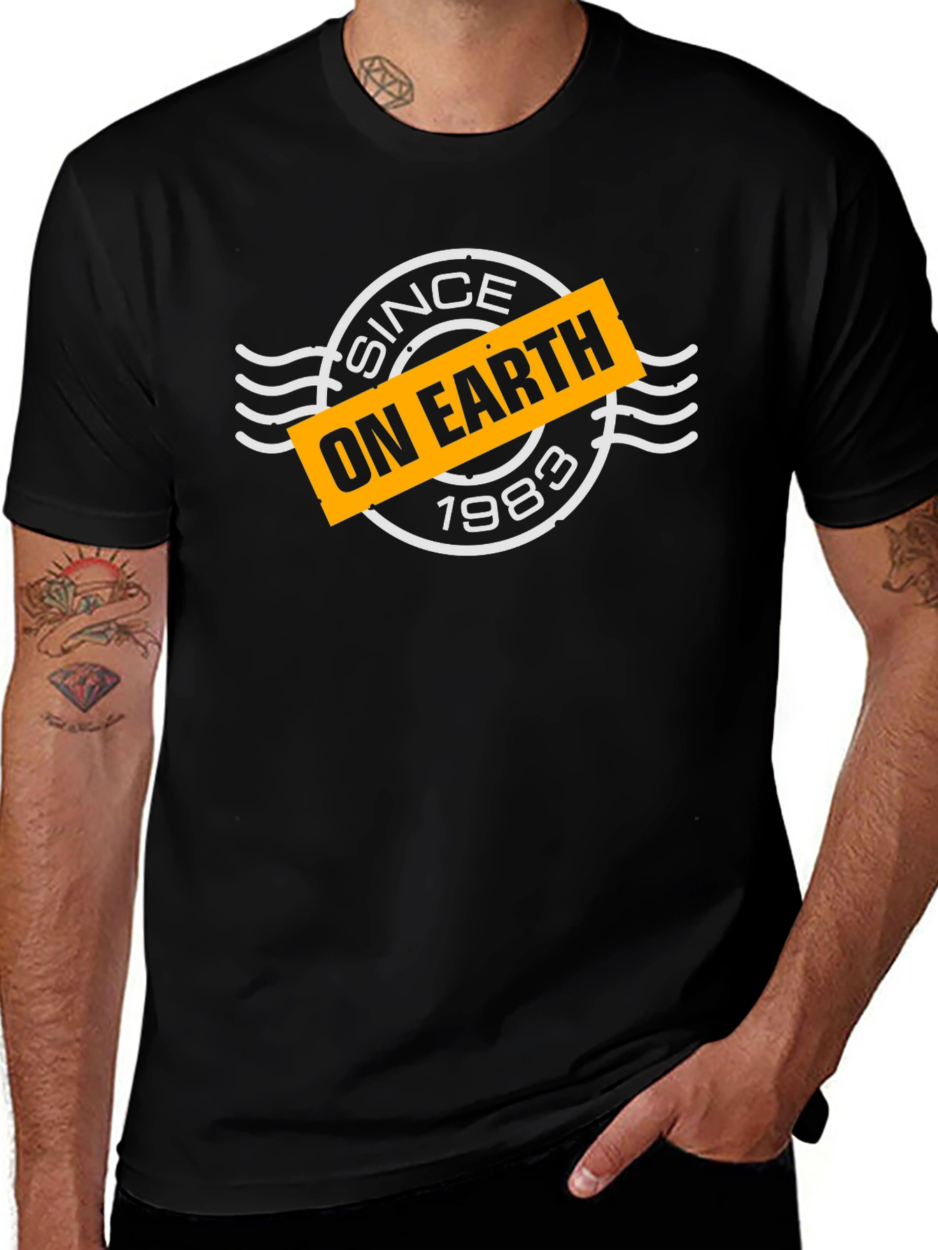 Since On Earth 1983 Black Graphic Tee