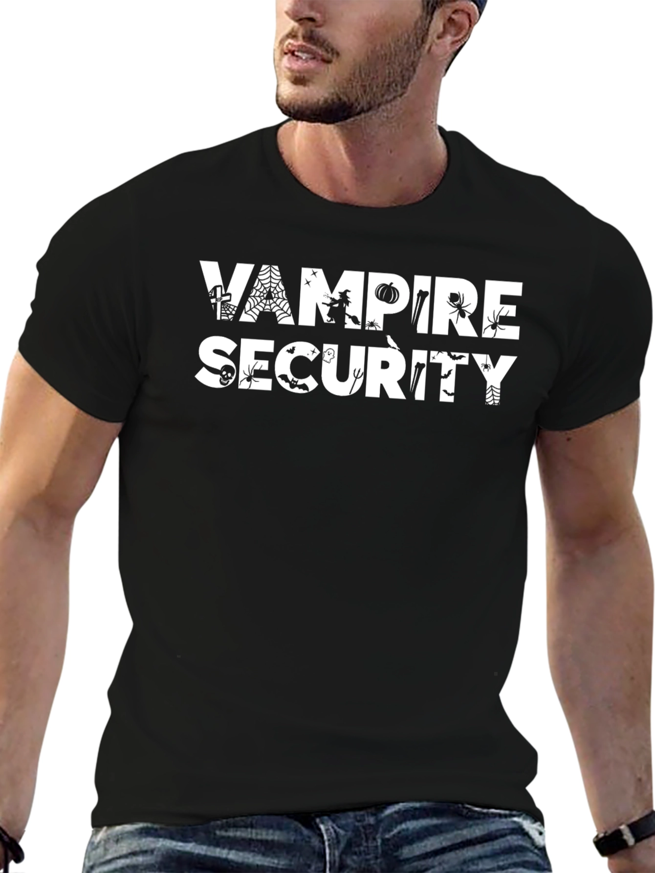 Vampire Security Graphic T-Shirt - Halloween Crew Neck Tee