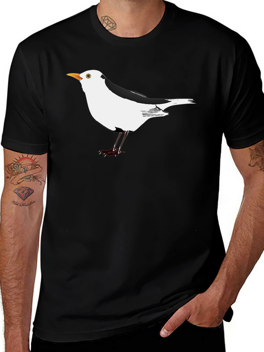 Black T-Shirt with Unique Seagull Bird Graphic