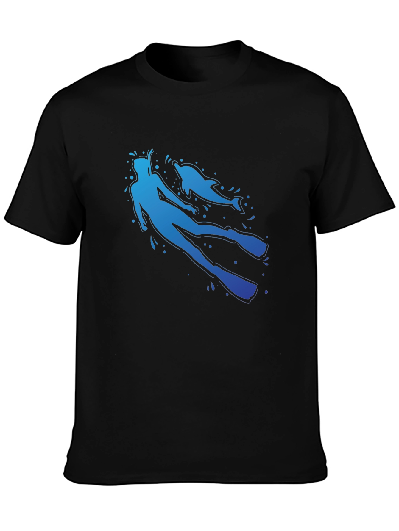 Diver and Dolphin Graphic T-Shirt - Black Crew Neck