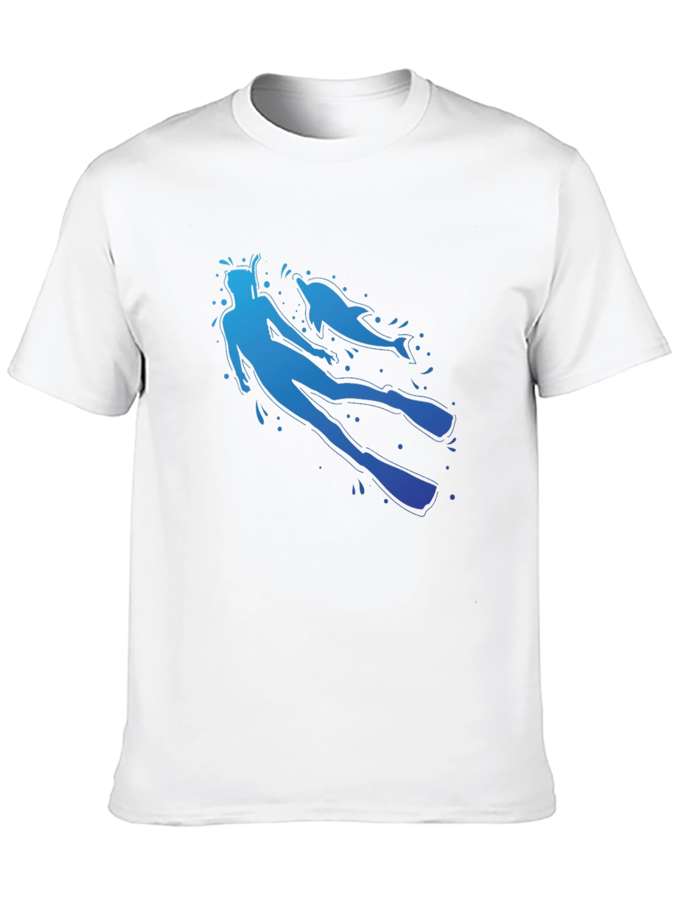 Diver and Dolphin Graphic T-Shirt - Black Crew Neck