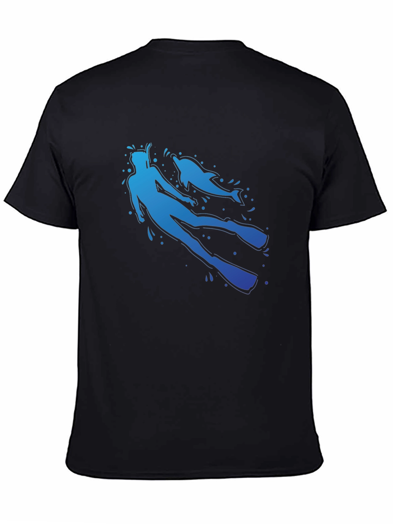 Diver and Dolphin Graphic T-Shirt - Black Crew Neck