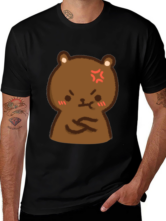 Angry Bear Cartoon Black T-Shirt