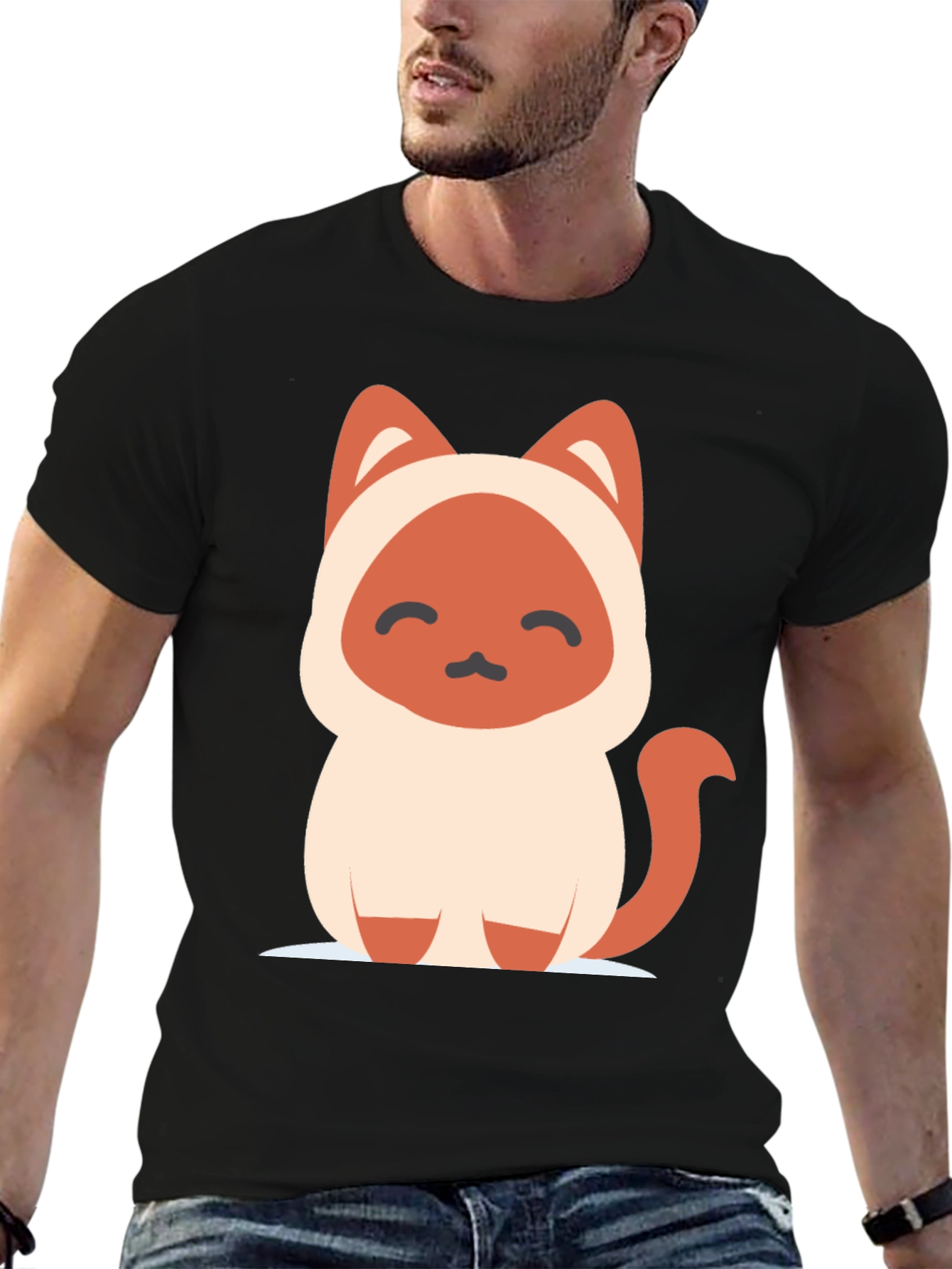 Cute Cartoon Cat Graphic Tee - Unisex Black T-Shirt