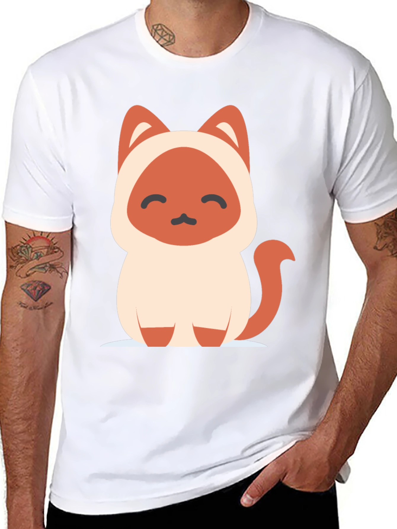 Cute Cartoon Cat Graphic Tee - Unisex Black T-Shirt