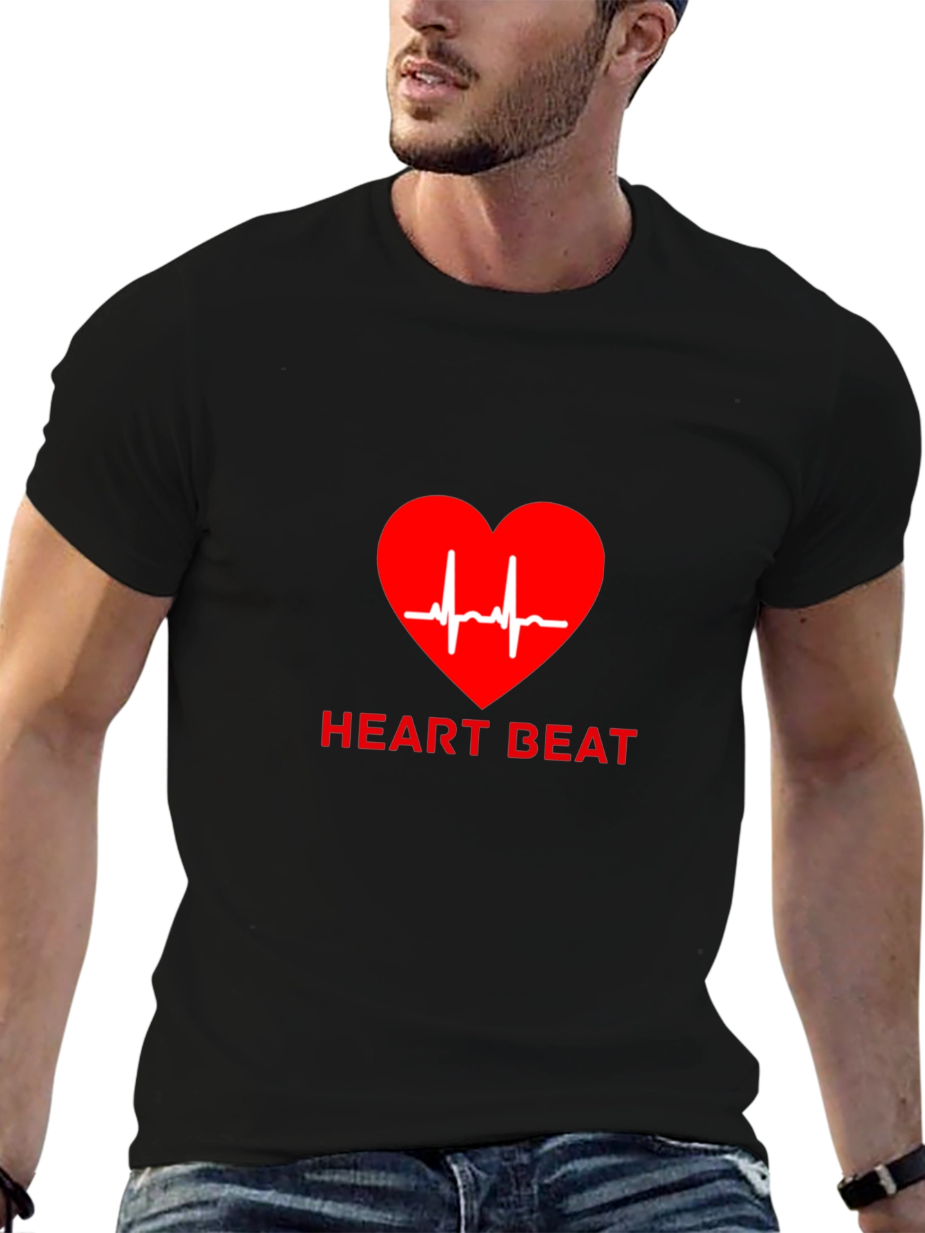 Heartbeat Graphic Tee - Black Casual T-Shirt