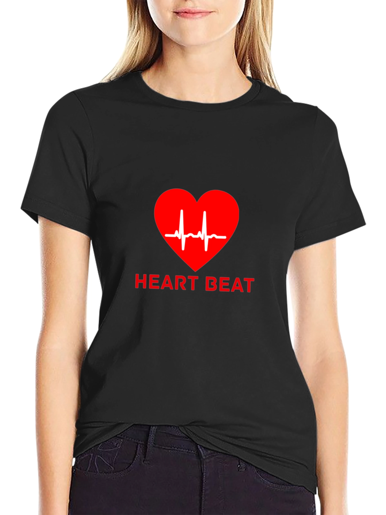 Heartbeat Graphic Tee - Black Casual T-Shirt