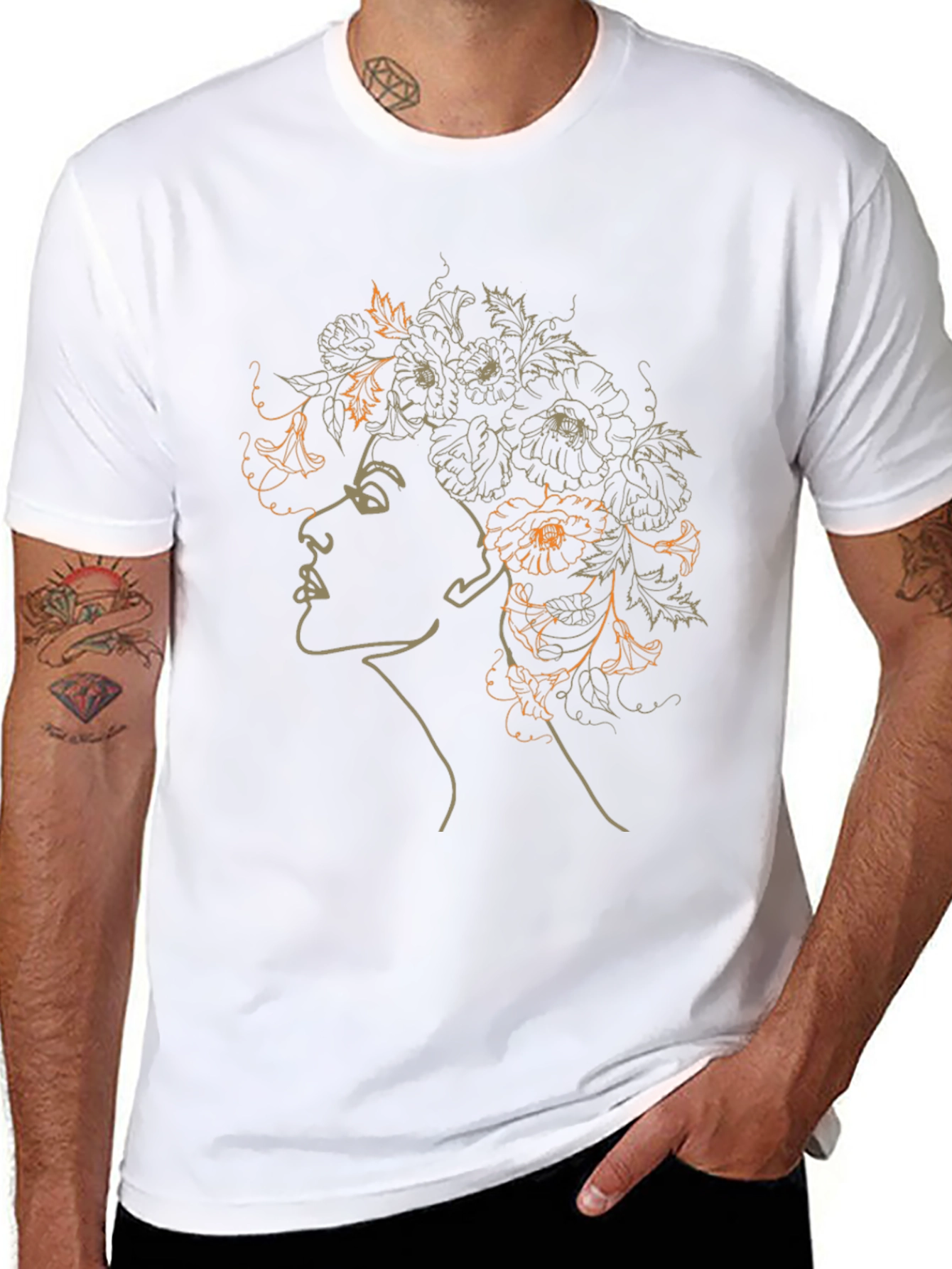 Floral Woman Graphic T-Shirt - Artistic Design
