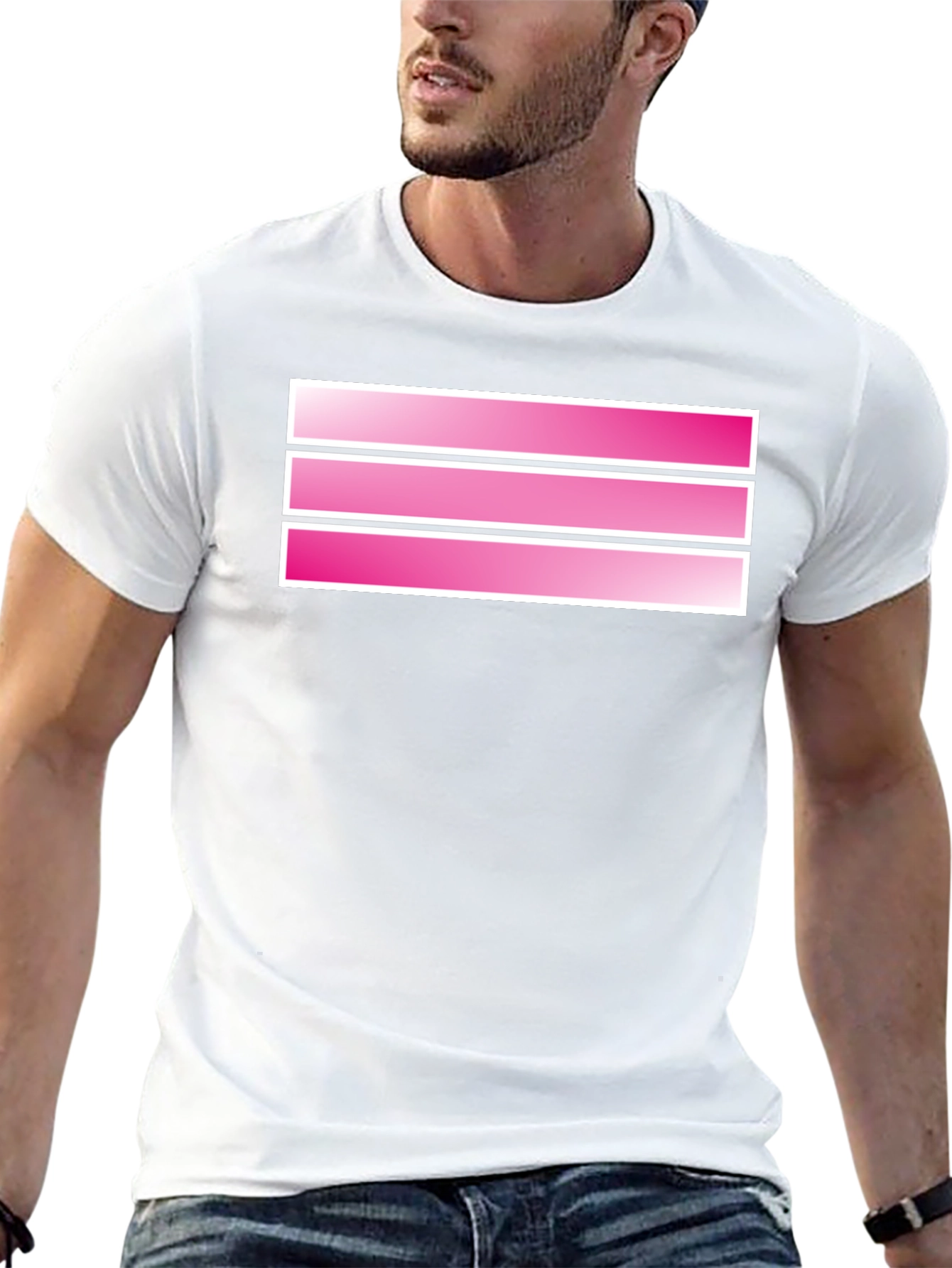 Striped Pink Graphic Tee - Mens Black T-Shirt