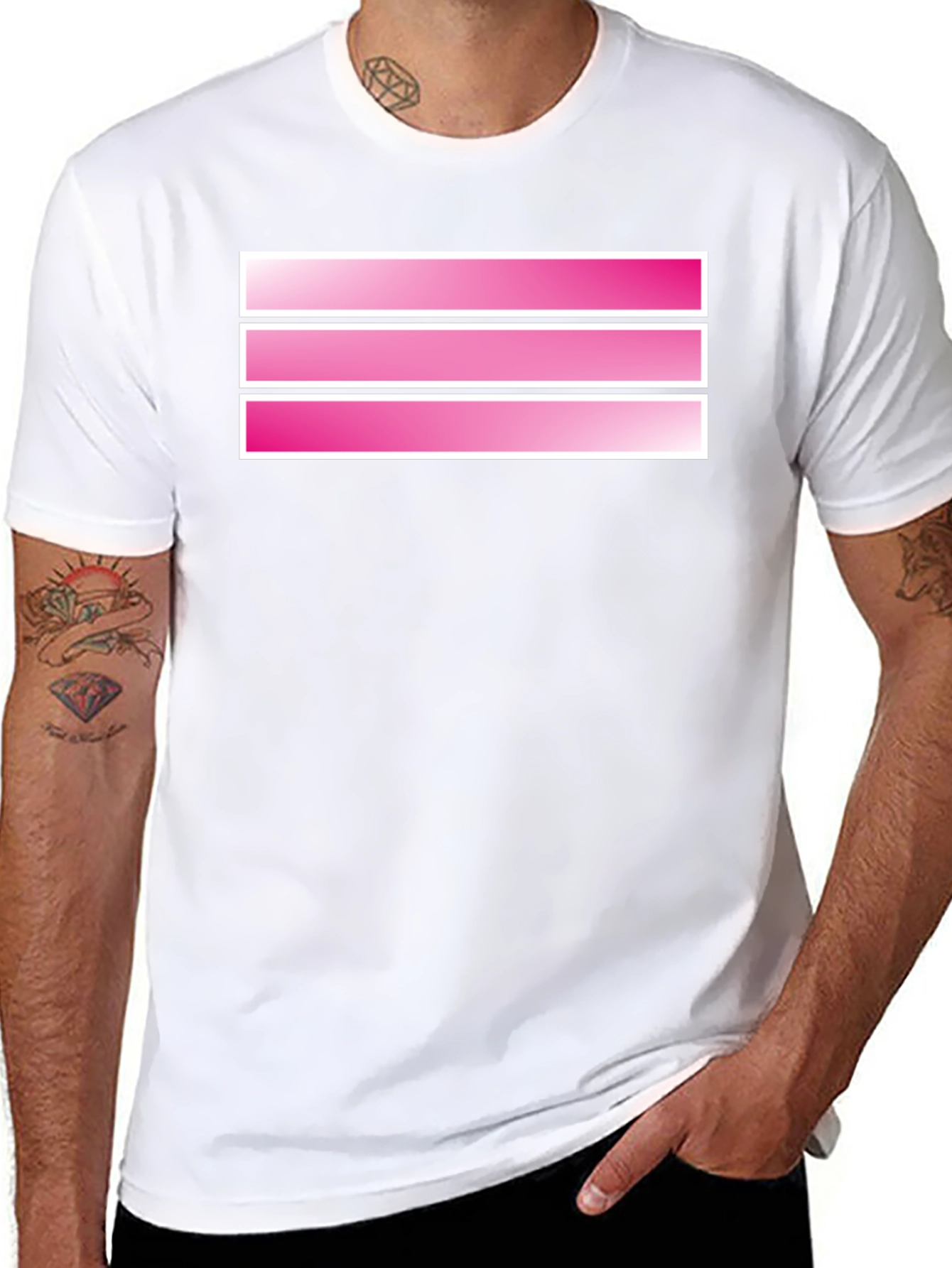 Striped Pink Graphic Tee - Mens Black T-Shirt