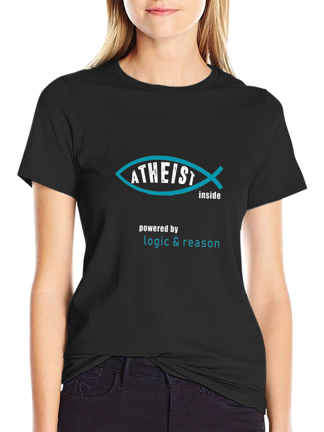 Atheist Fish Inside Black T-Shirt