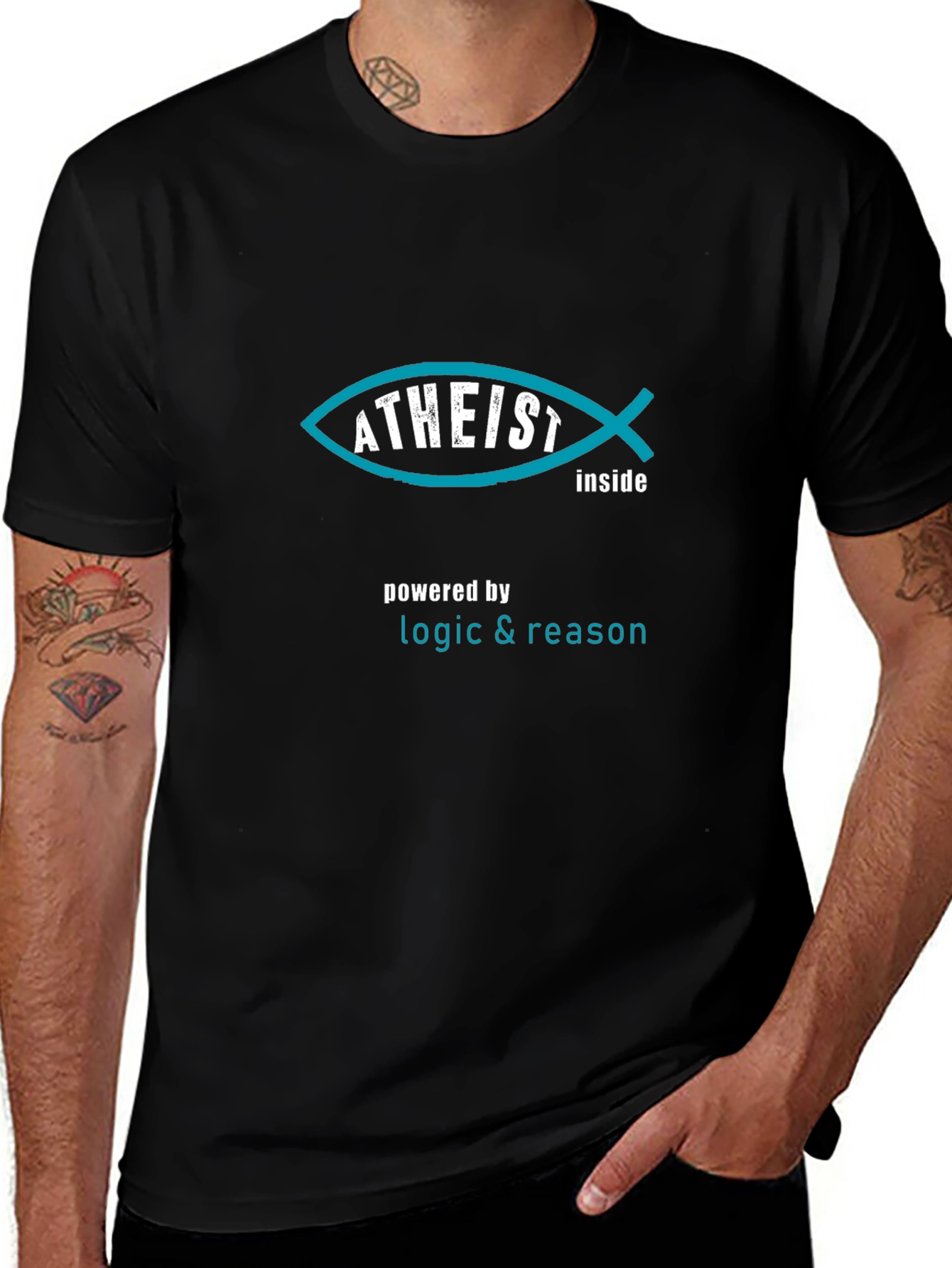 Atheist Fish Inside Black T-Shirt