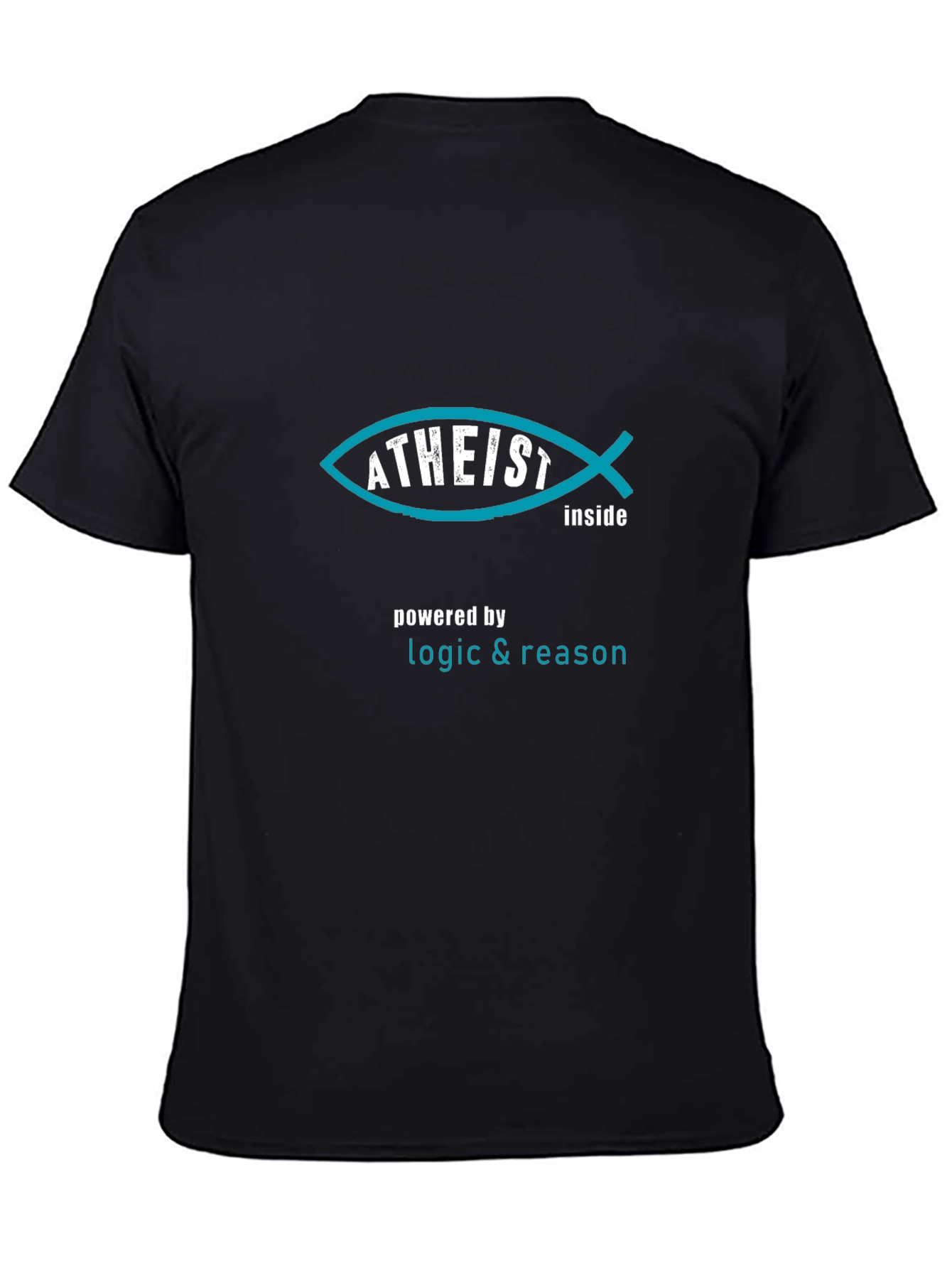 Atheist Fish Inside Black T-Shirt