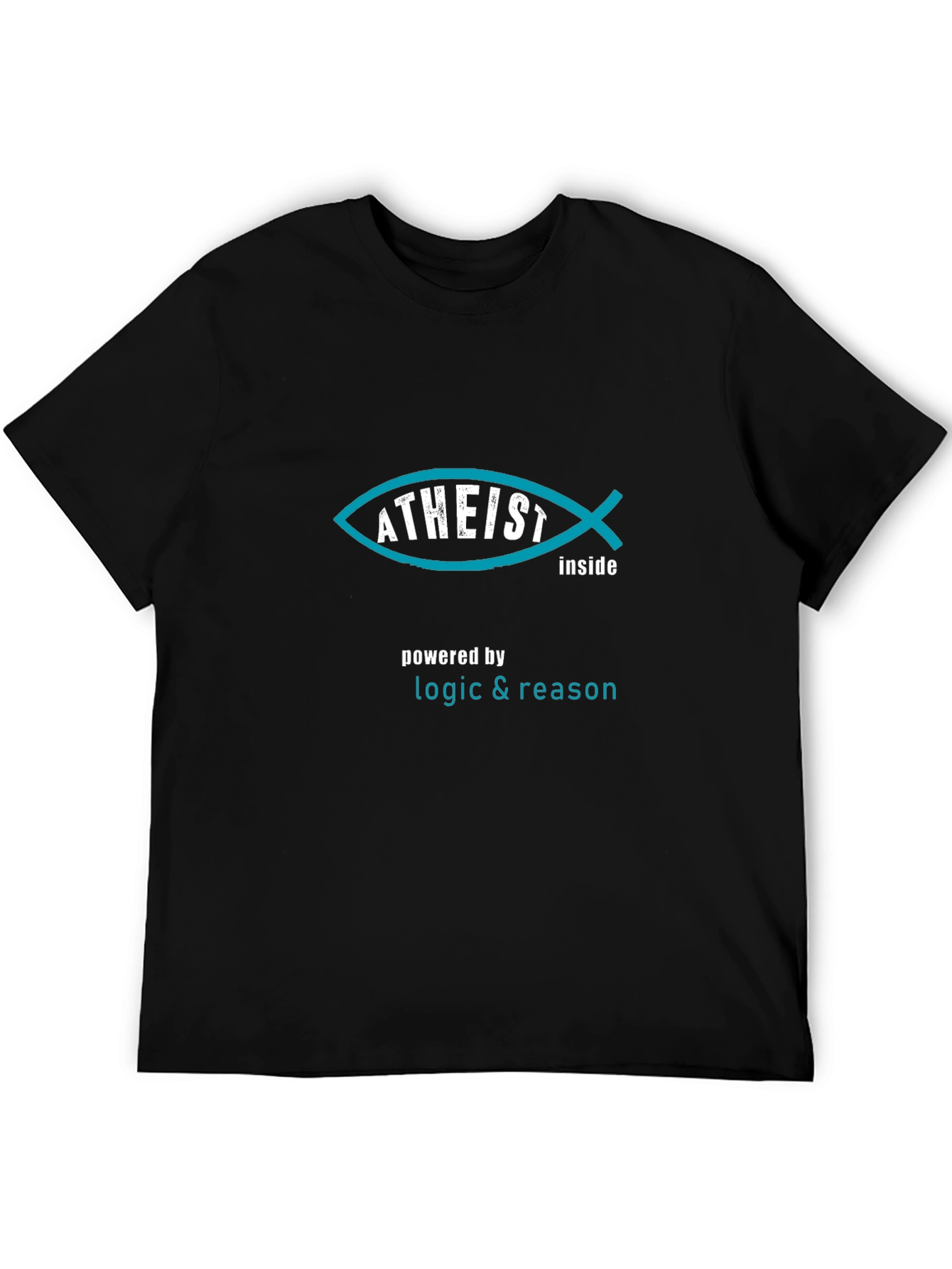 Atheist Fish Inside Black T-Shirt