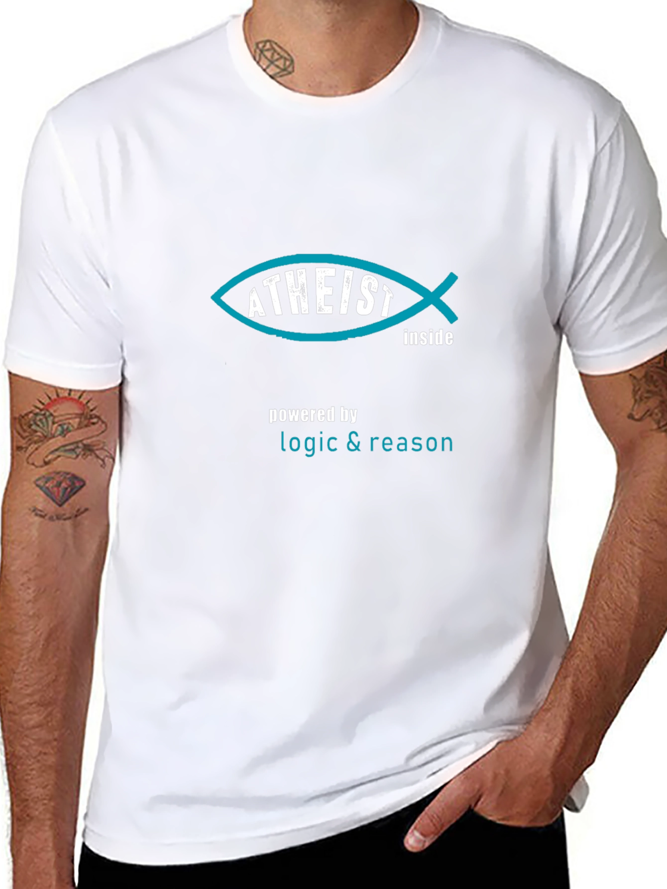Atheist Fish Inside Black T-Shirt
