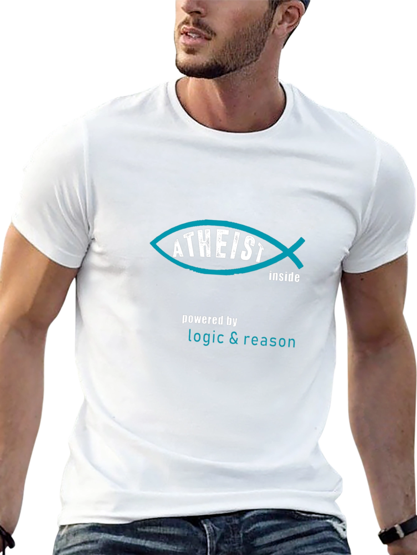 Atheist Fish Inside Black T-Shirt