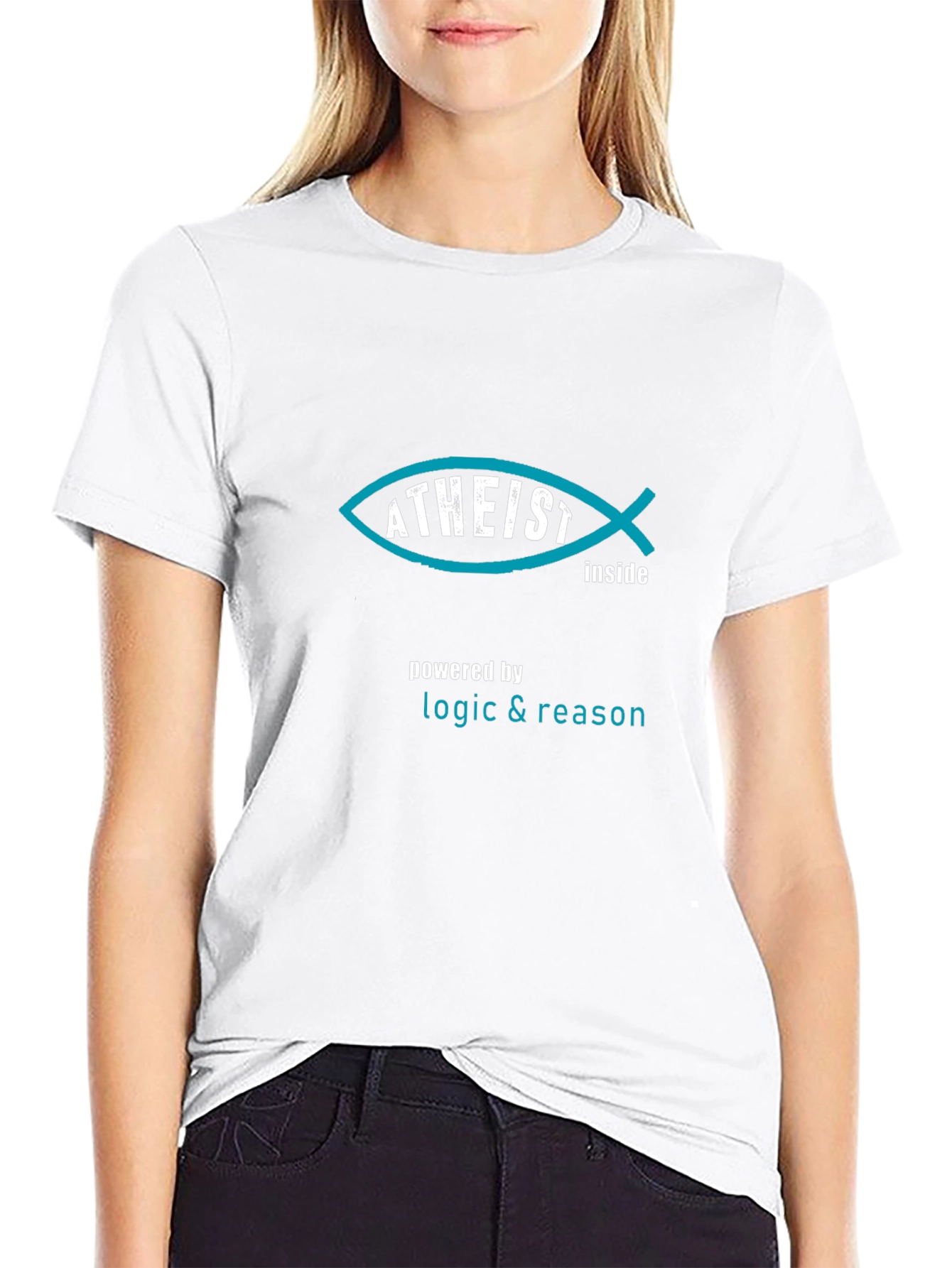 Atheist Fish Inside Black T-Shirt