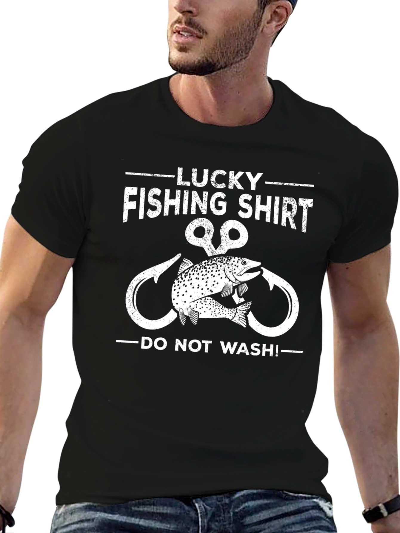 Lucky Fishing Shirt - Mens Black Graphic Tee