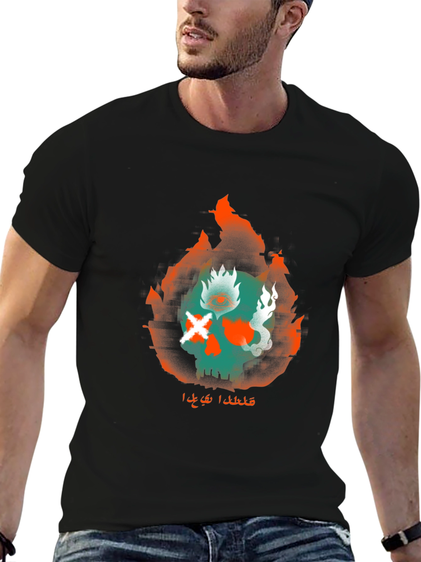 Fiery Skull Graphic Tee - Urban Style Black T-Shirt