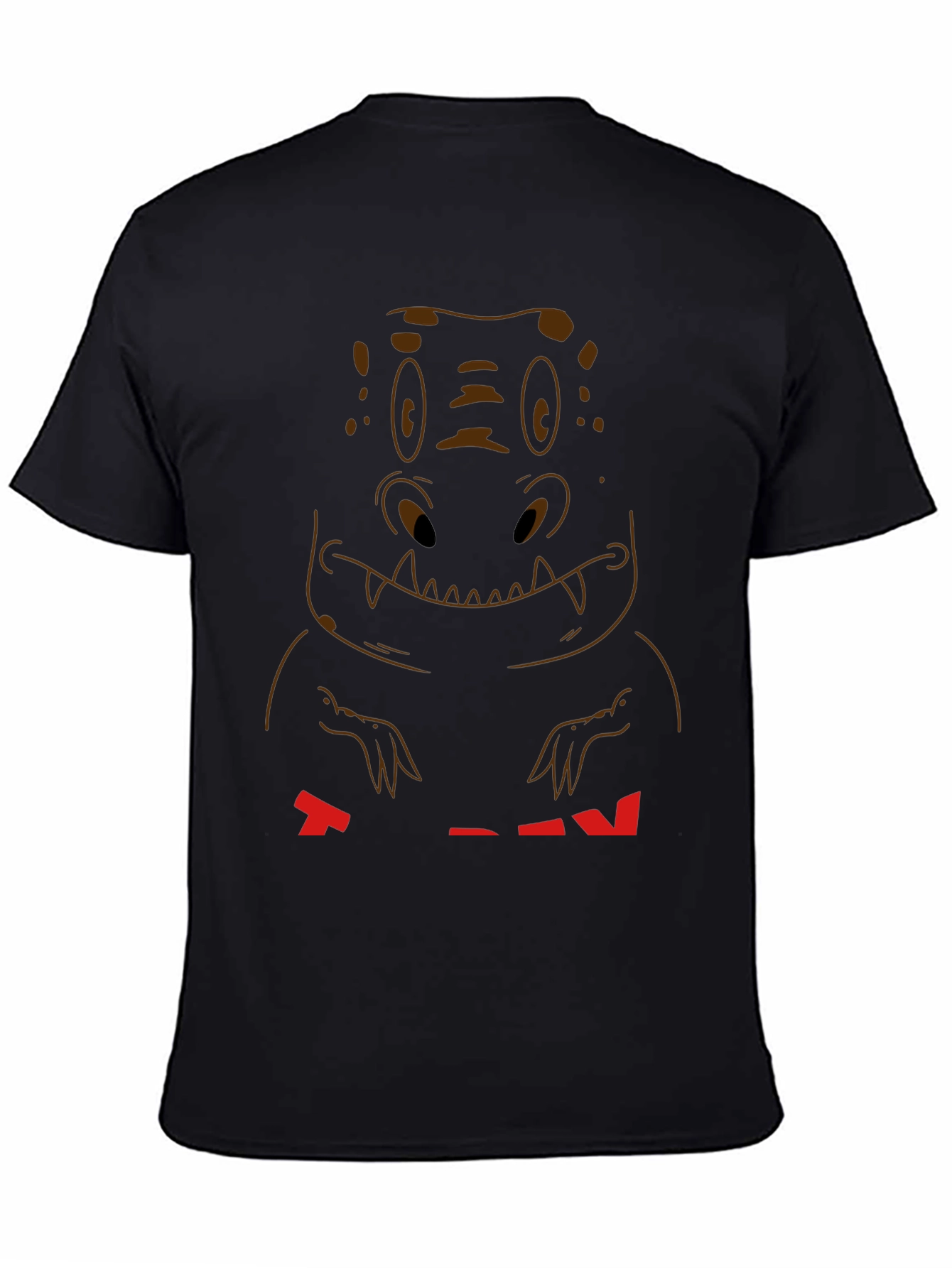 Cartoon Dinosaur Graphic Tee - Casual Black T-Shirt