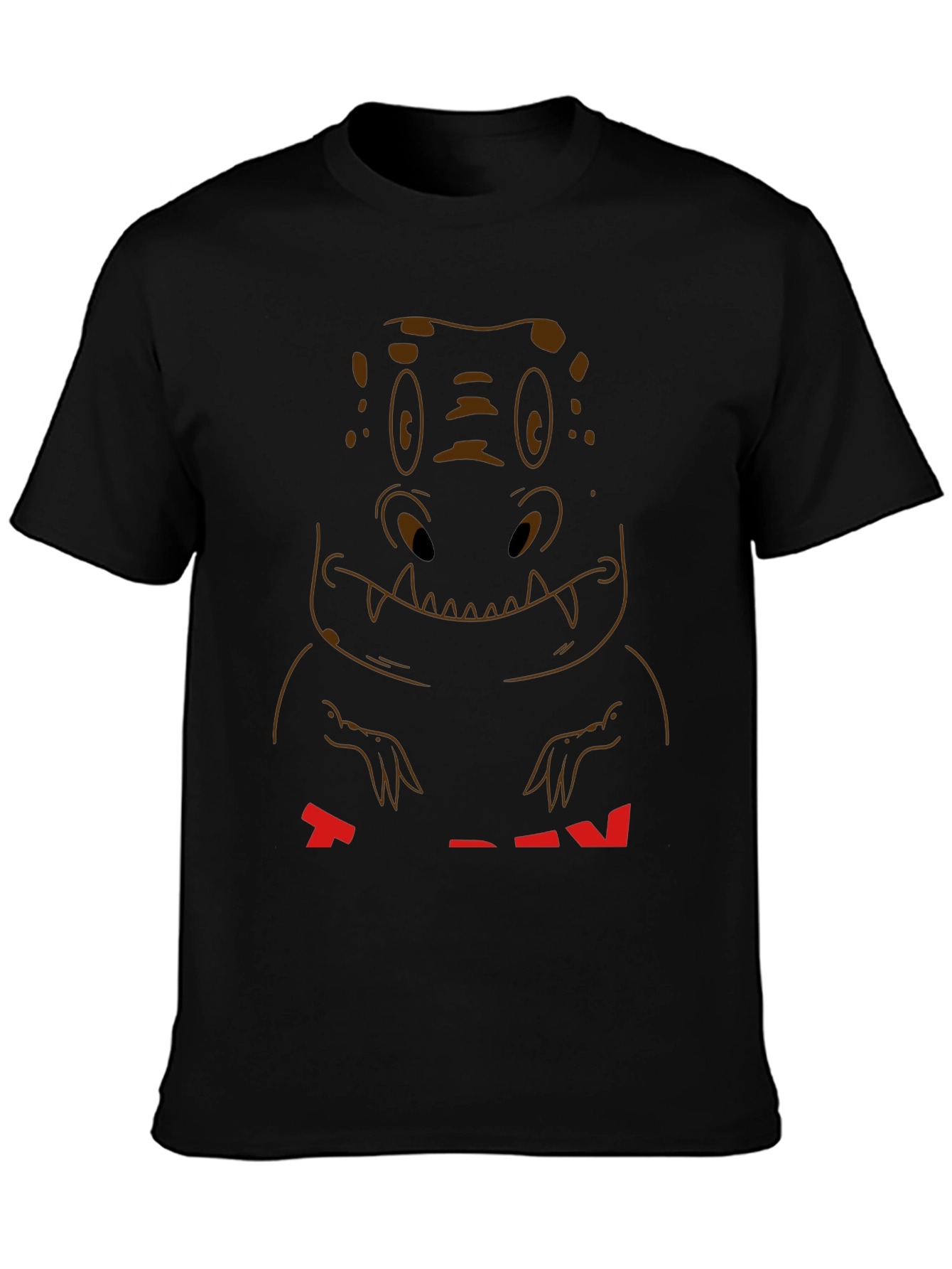 Cartoon Dinosaur Graphic Tee - Casual Black T-Shirt
