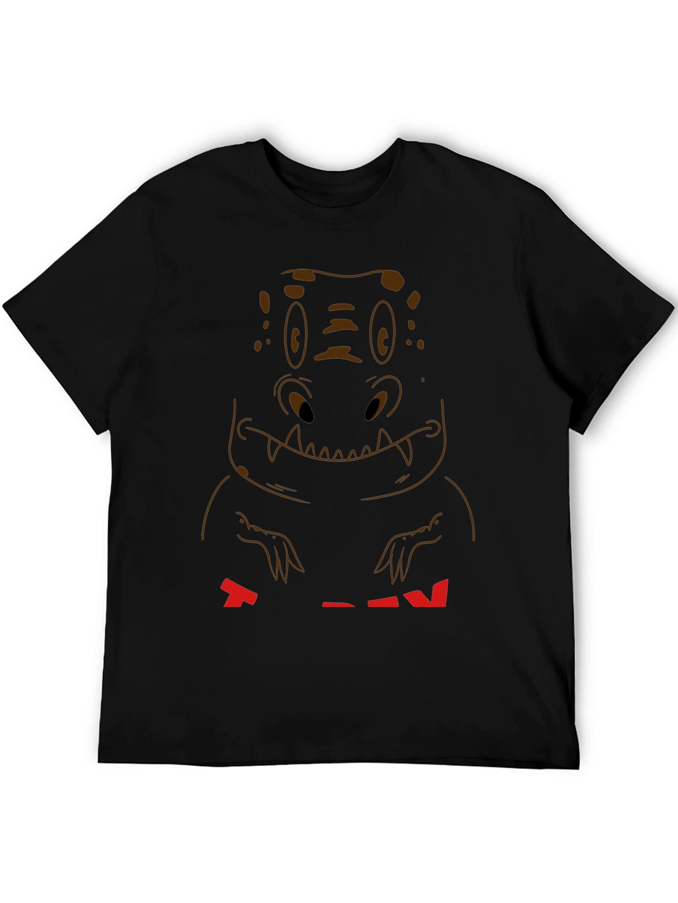 Cartoon Dinosaur Graphic Tee - Casual Black T-Shirt