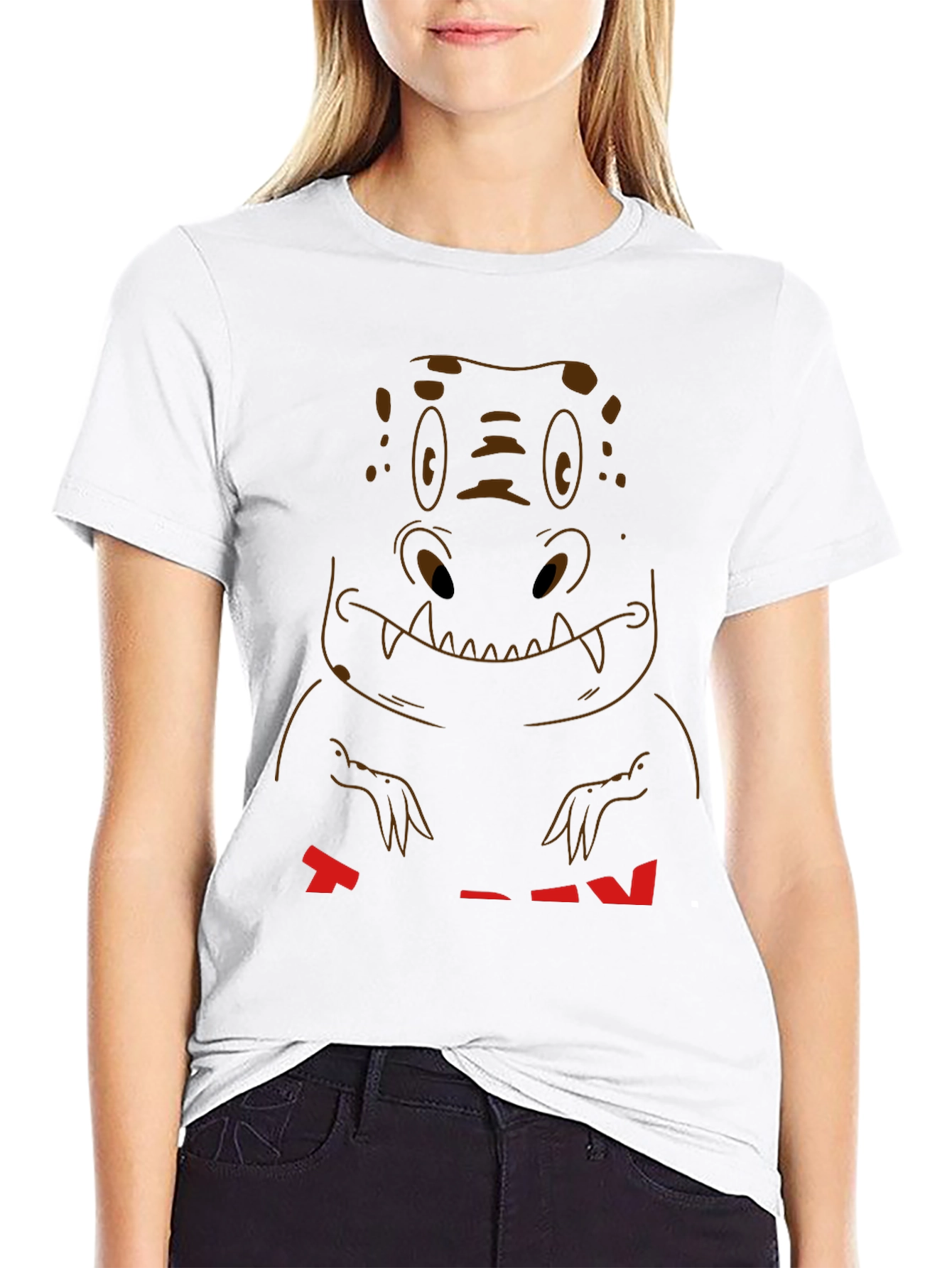Cartoon Dinosaur Graphic Tee - Casual Black T-Shirt