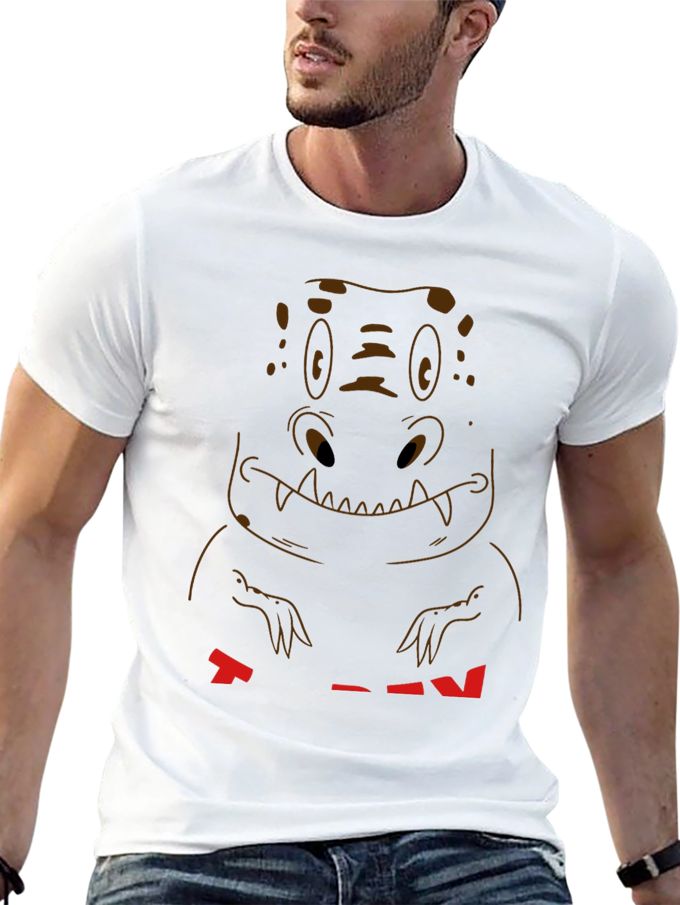 Cartoon Dinosaur Graphic Tee - Casual Black T-Shirt