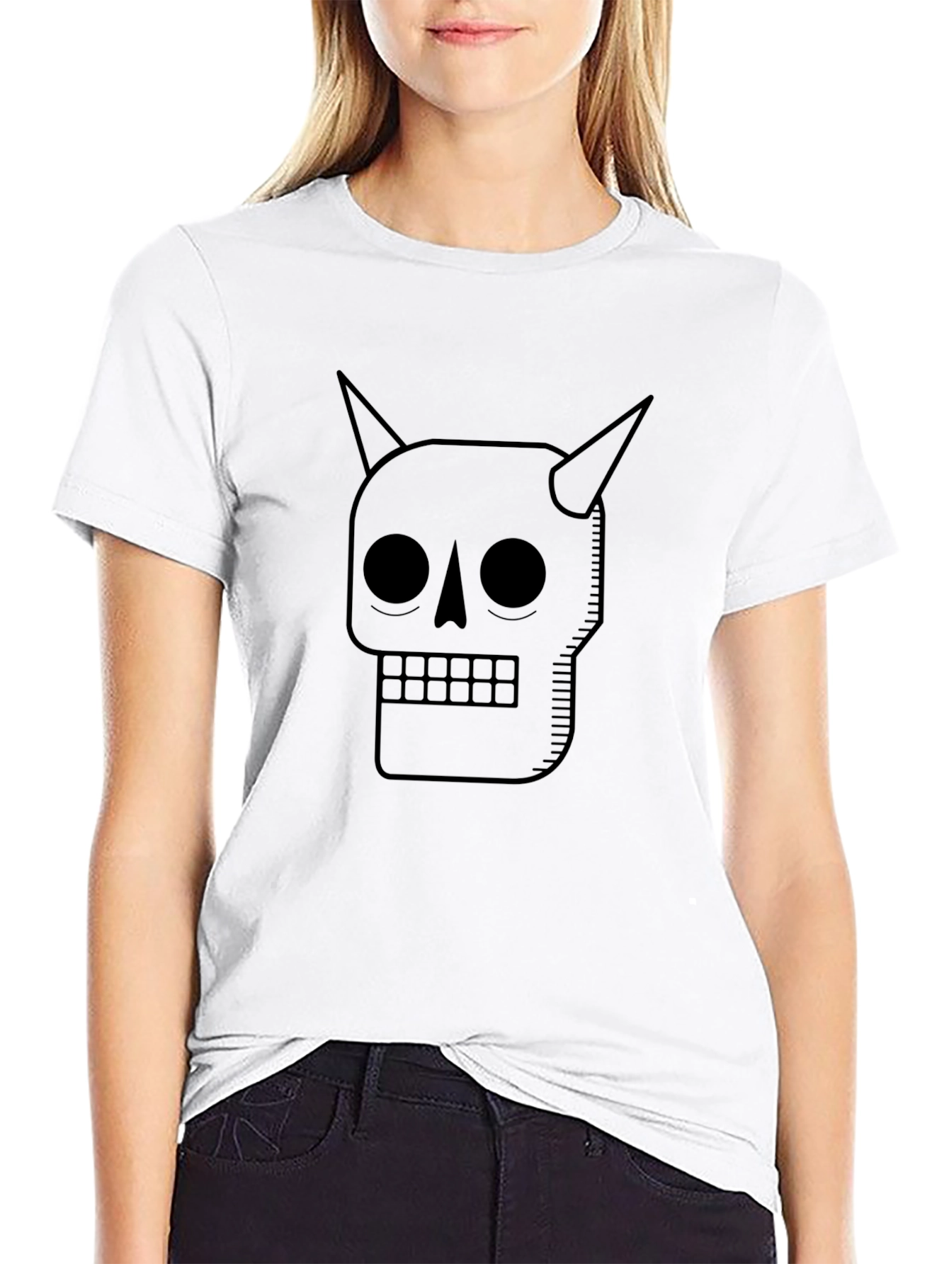 Skull with Horns Graphic Tee - Black