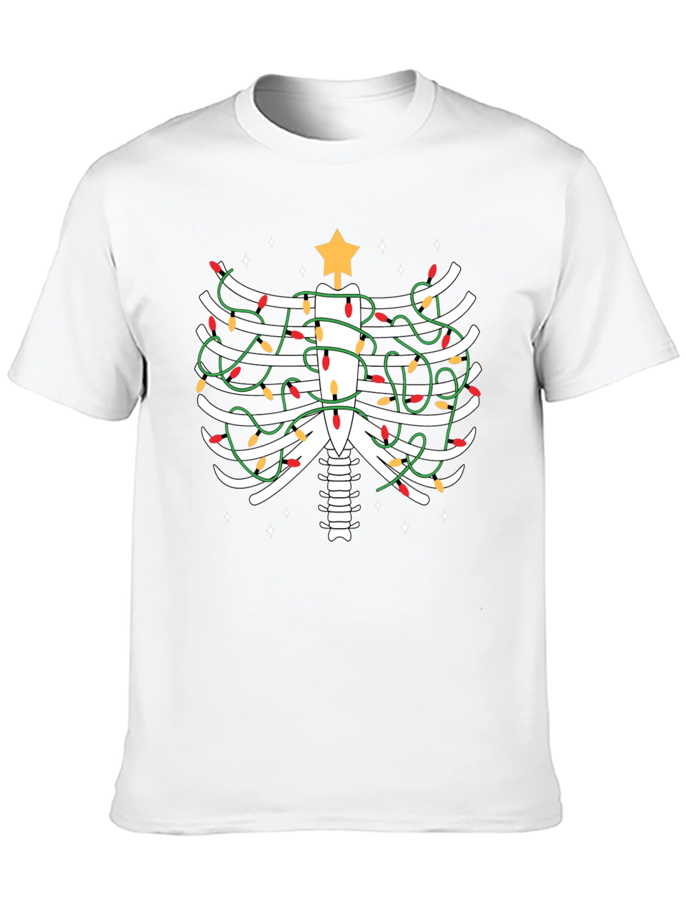 Festive Skeleton Rib Cage Christmas Lights T-Shirt