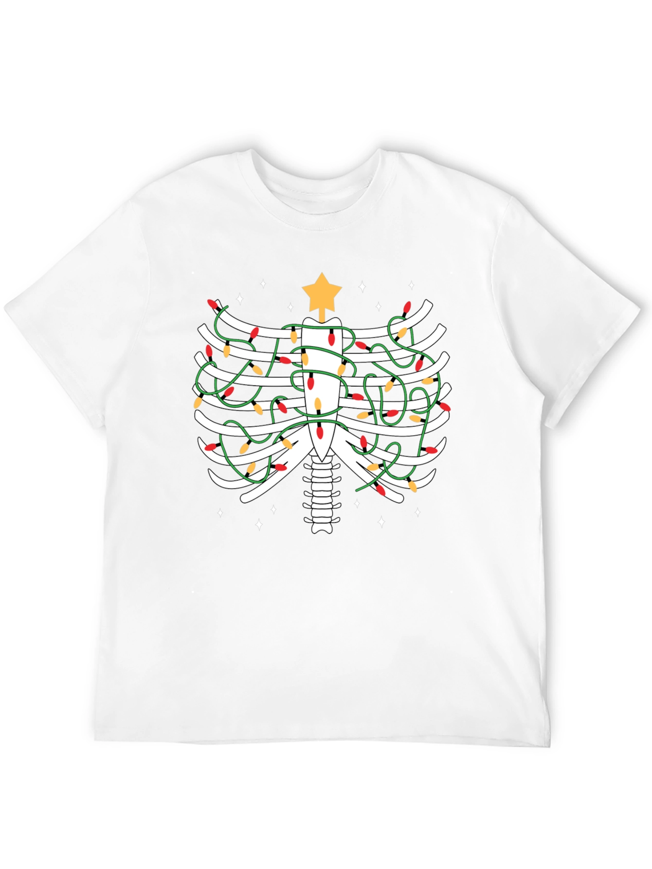 Festive Skeleton Rib Cage Christmas Lights T-Shirt
