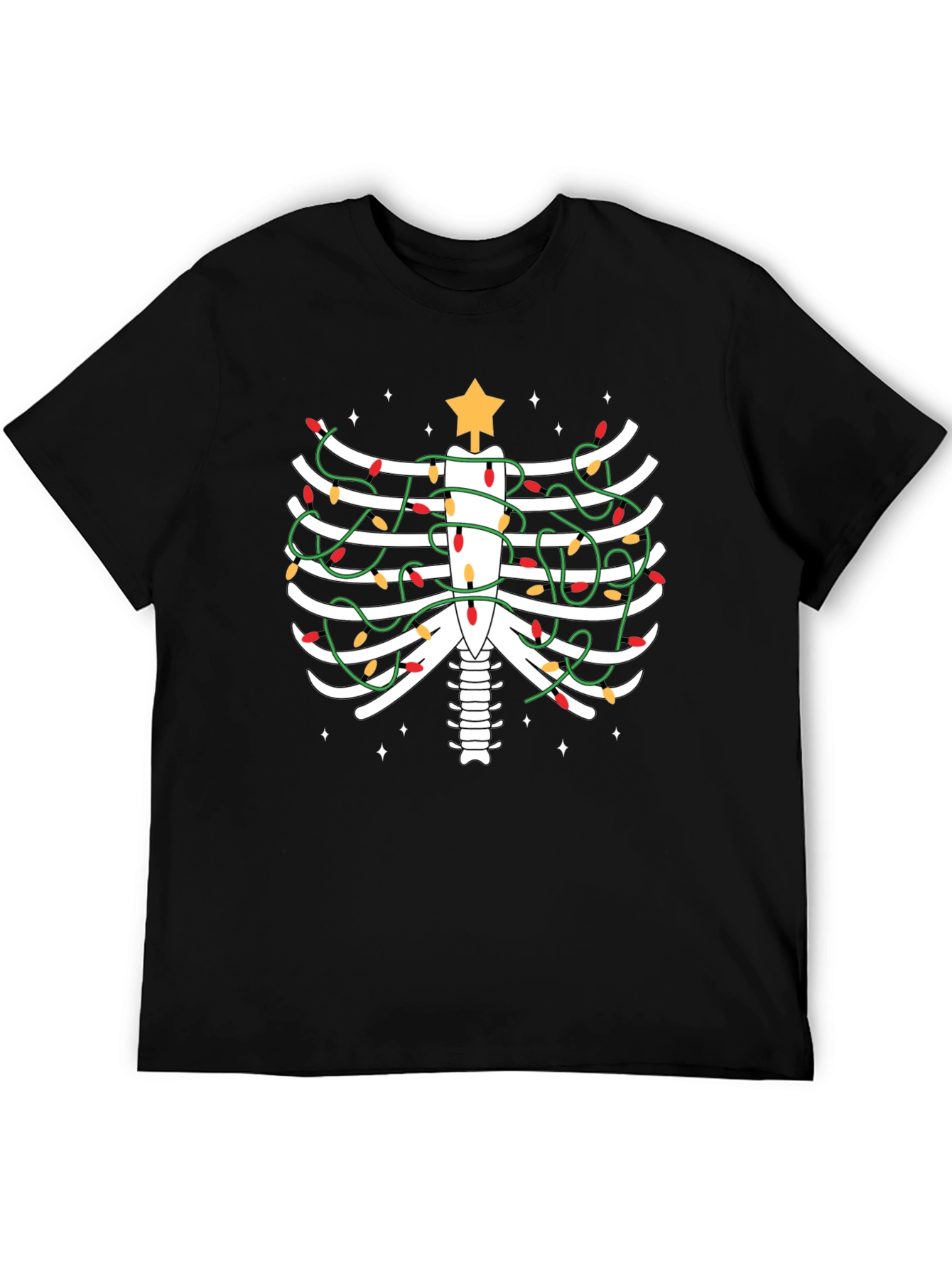 Festive Skeleton Rib Cage Christmas Lights T-Shirt