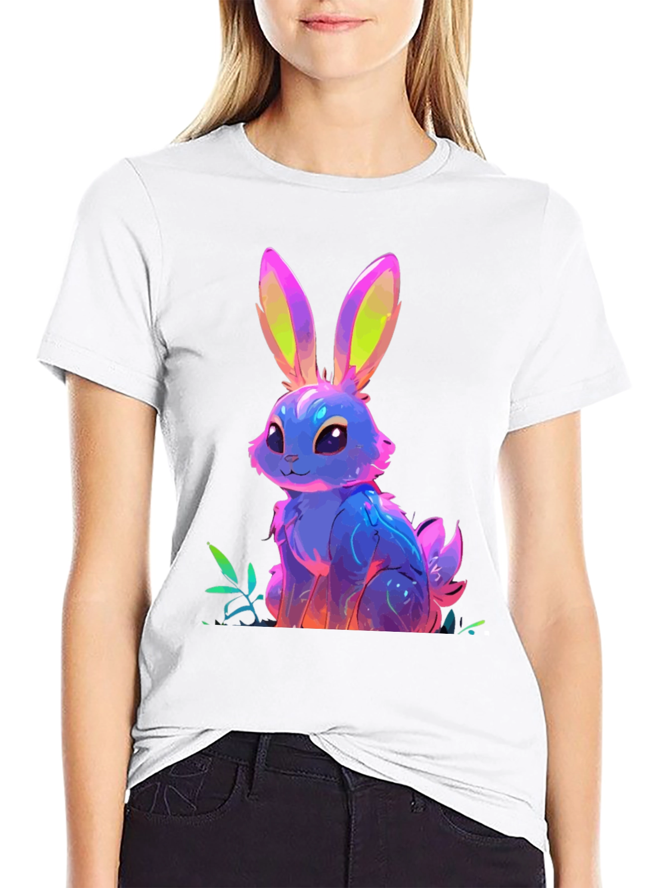 Neon Bunny Graphic Tee - Soft Cotton Blend