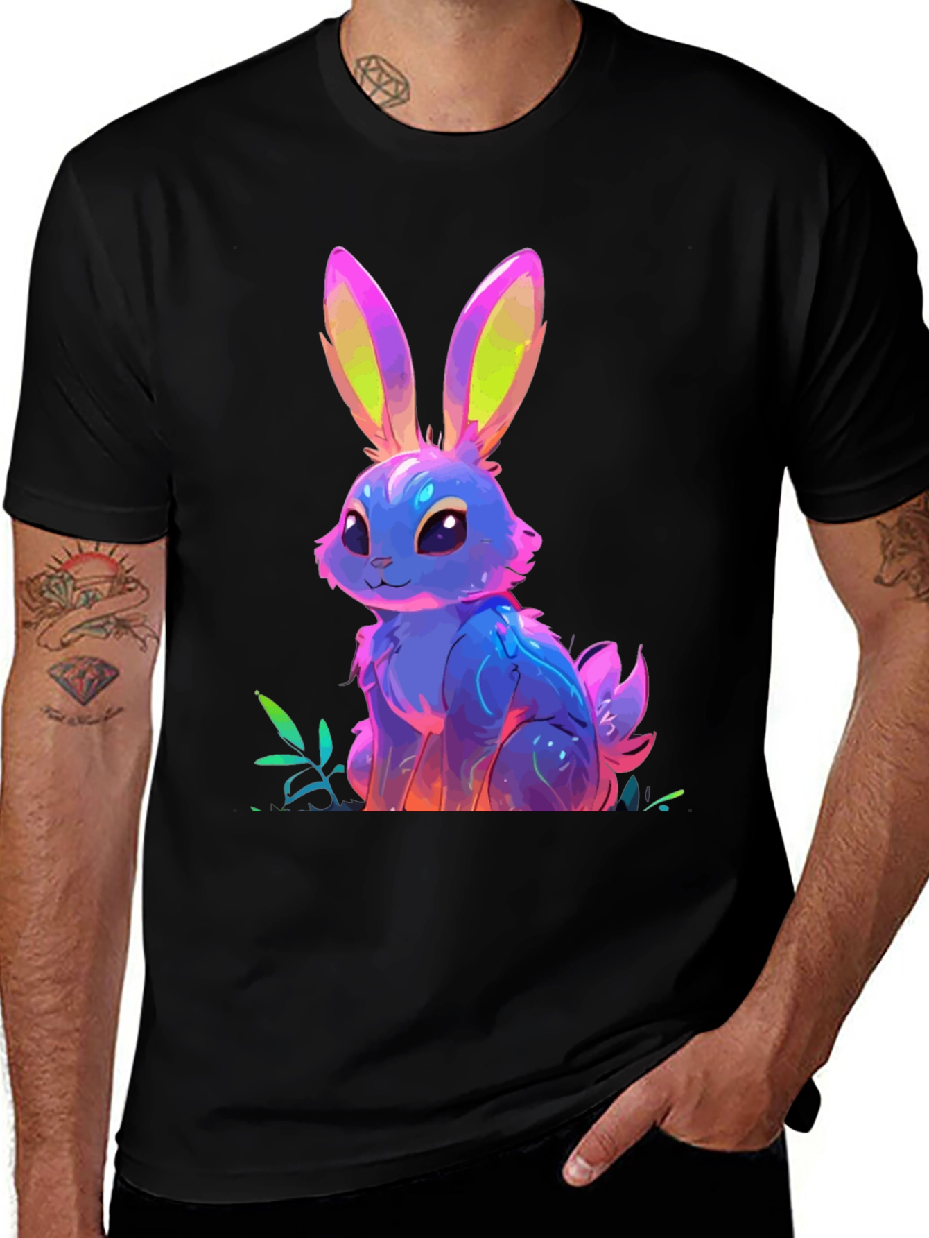 Neon Bunny Graphic Tee - Soft Cotton Blend