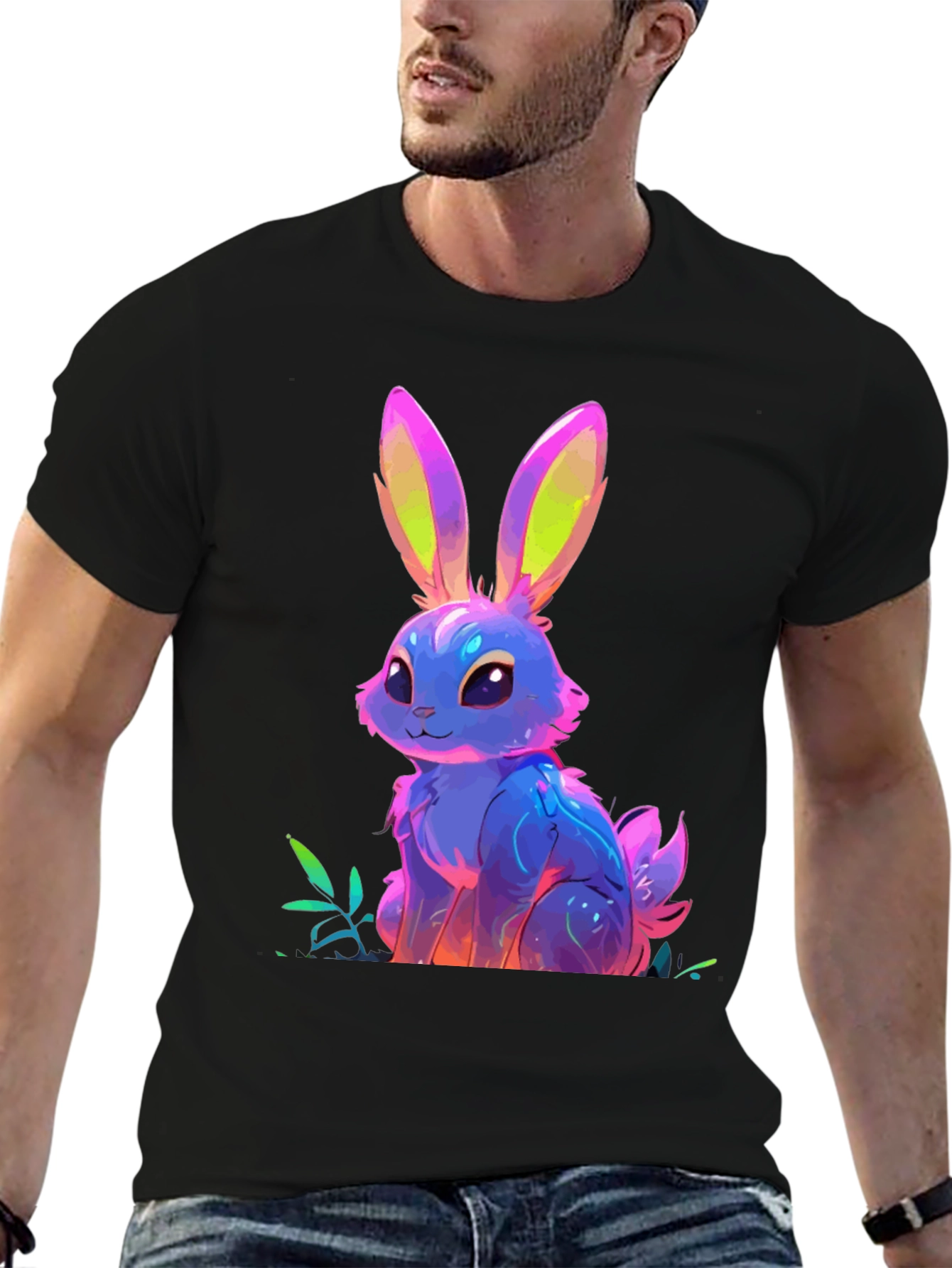 Neon Bunny Graphic Tee - Soft Cotton Blend