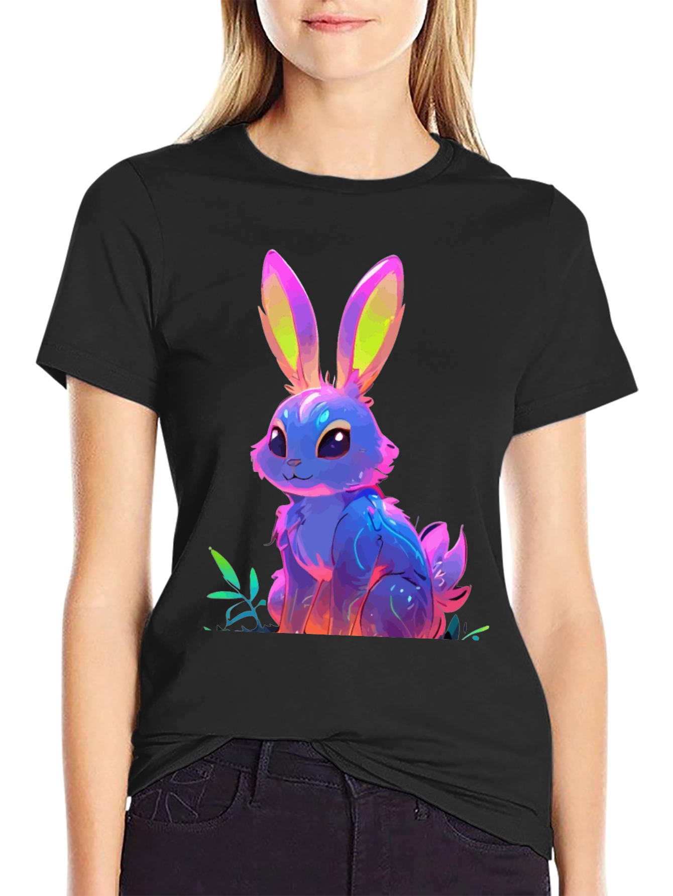 Neon Bunny Graphic Tee - Soft Cotton Blend