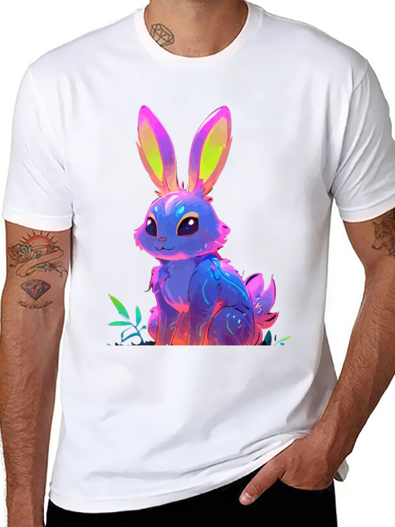 Neon Bunny Graphic Tee - Soft Cotton Blend