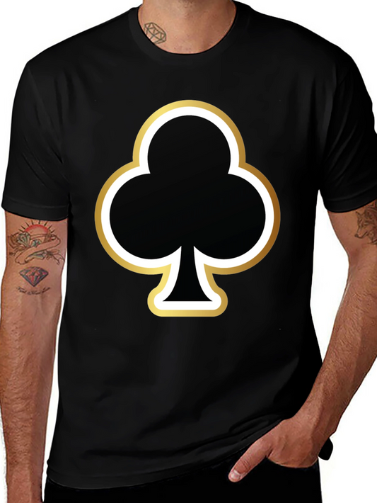 Black T-Shirt with Club Card Suit Graphic Print