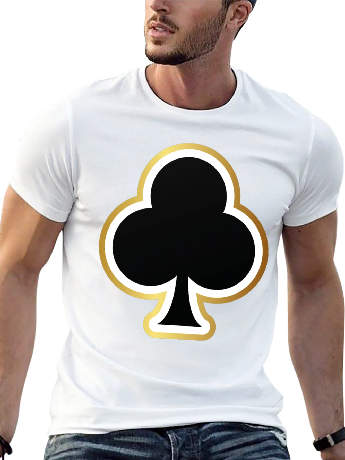 Black T-Shirt with Club Card Suit Graphic Print
