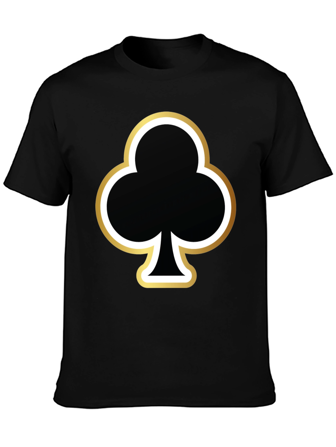 Black T-Shirt with Club Card Suit Graphic Print
