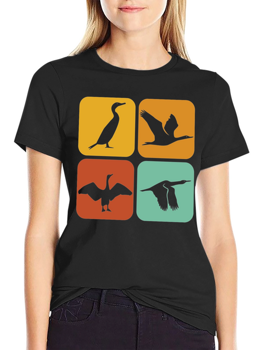 Retro Cormorant Bird Silhouette T-Shirt